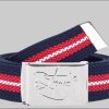 2Stoned Classic Logo Fabric Belt - Uni Canvas Belt with Chrome Buckle - 120cm Navy-Rot-W Mädchenmode 2Stoned