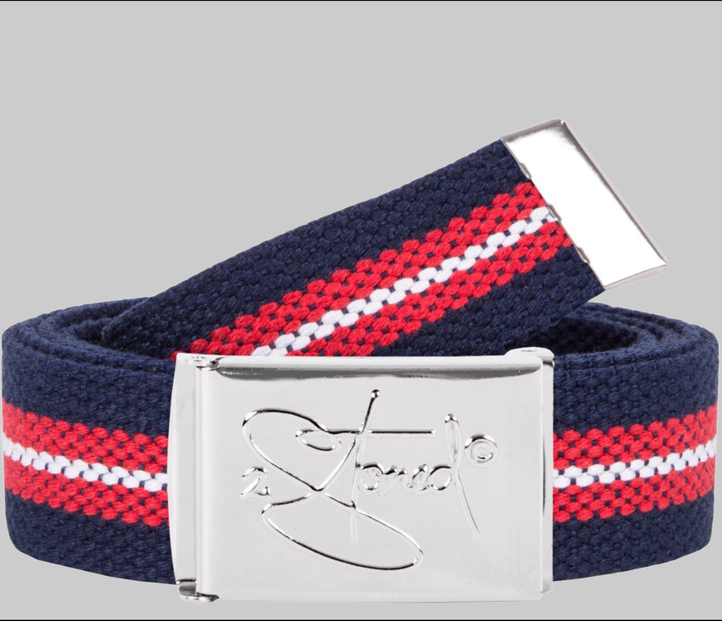 2Stoned Classic Logo Fabric Belt - Uni Canvas Belt with Chrome Buckle - 120cm Navy-Rot-W Mädchenmode 2Stoned