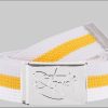 2Stoned Classic Logo Fabric Belt - Uni Canvas Belt with Chrome Buckle - 120cm Weiß-Gelb 2Stoned Mädchenmode