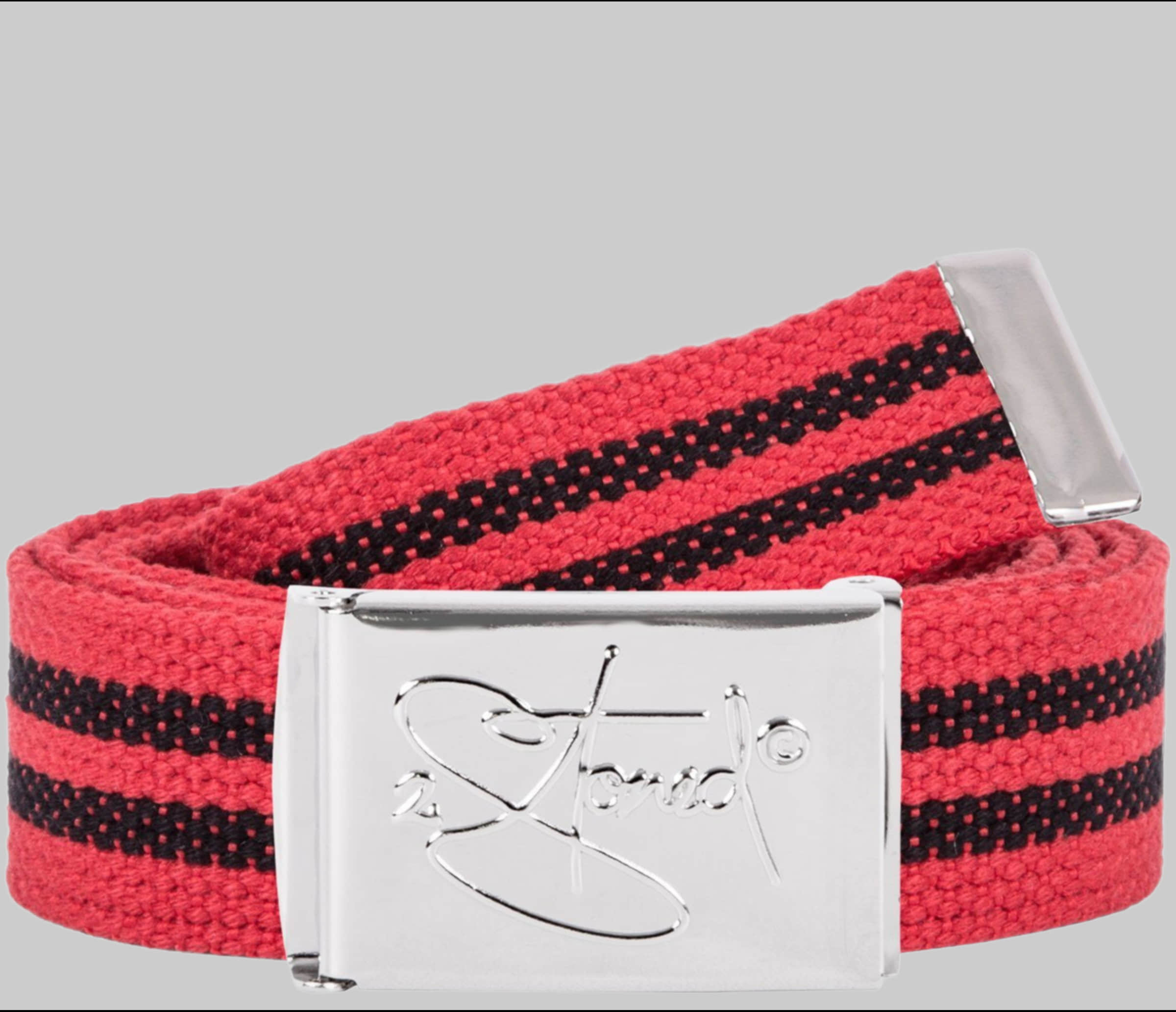 2Stoned Classic Logo Fabric Belt - Uni Canvas Belt with Chrome Buckle - 120cm Rot-Schwarz Mädchenmode 2Stoned