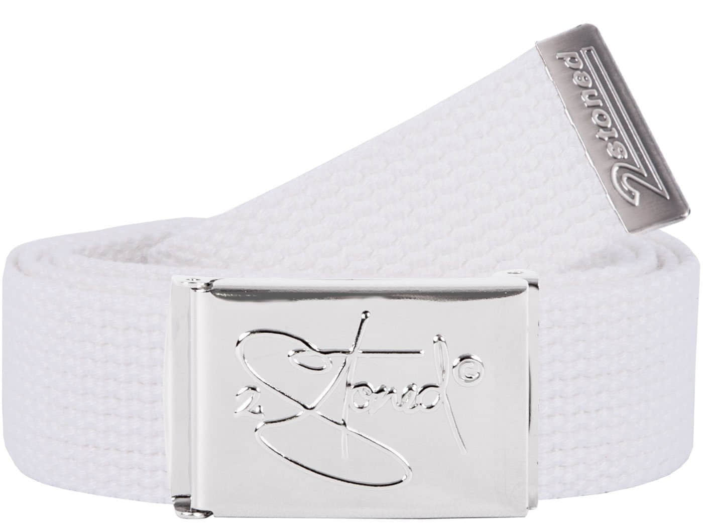 Jungenmode 2Stoned 2Stoned Classic Logo Fabric Belt - Uni Chrome Buckle - Adjustable 120cm Weiß
