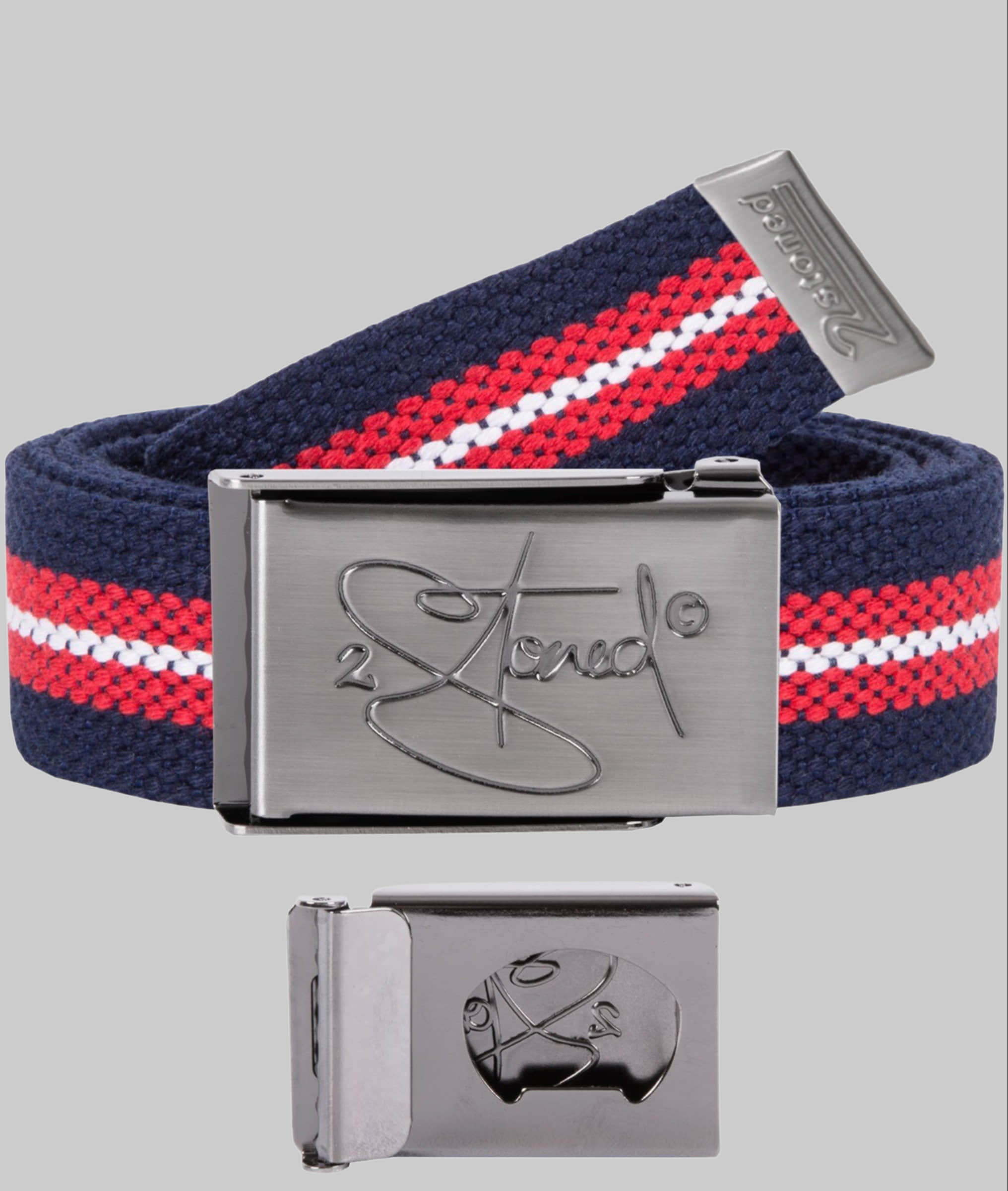 2Stoned 2Stoned Fabric Belt - Uni, Matte Buckle, Bottle Opener, 3cm Width, Adjustable Length Navy-Rot-W Jungenmode