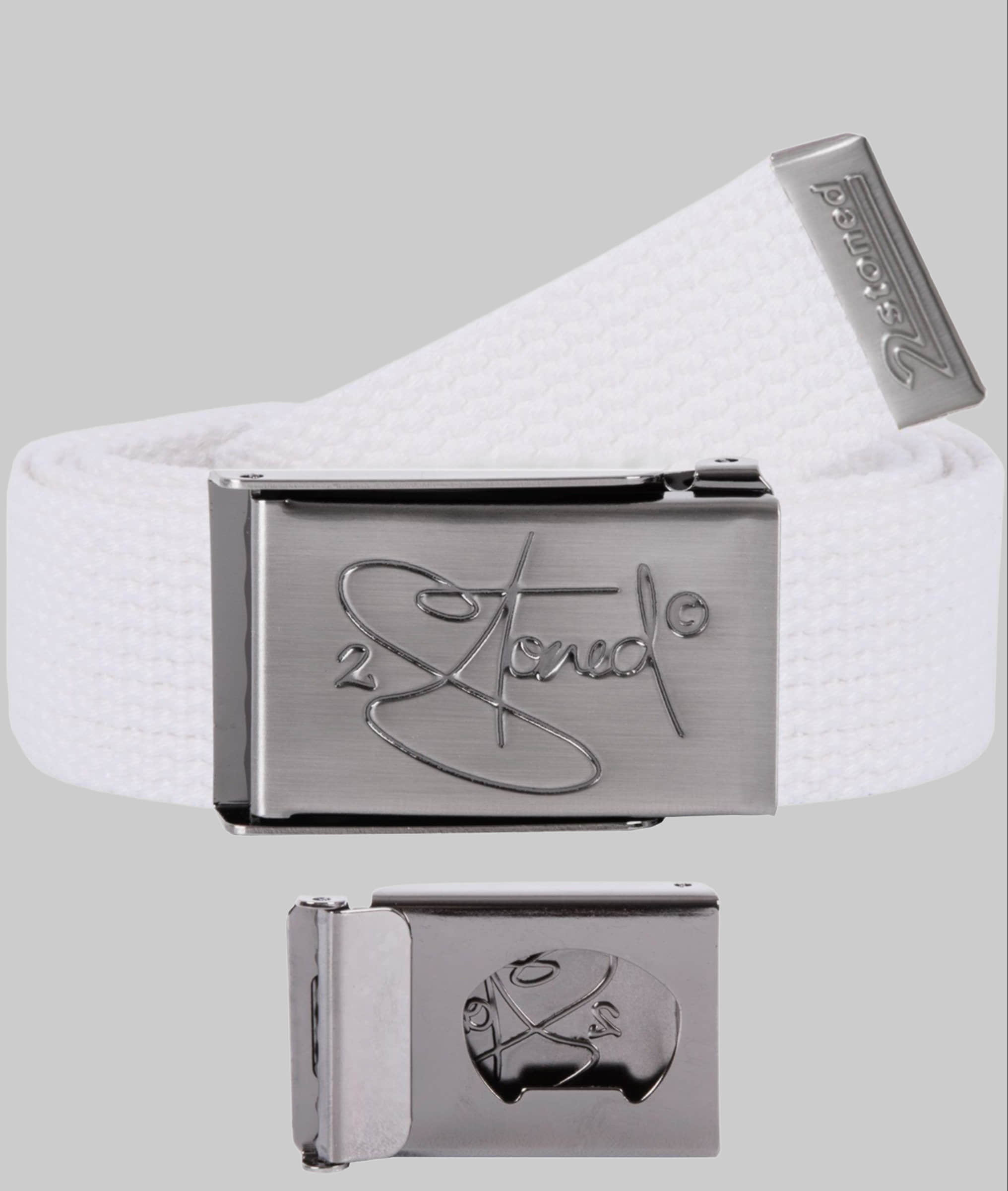 2Stoned Jungenmode 2Stoned Fabric Belt - Uni, Matte Buckle, Bottle Opener, 3cm Width, Adjustable Length Weiß