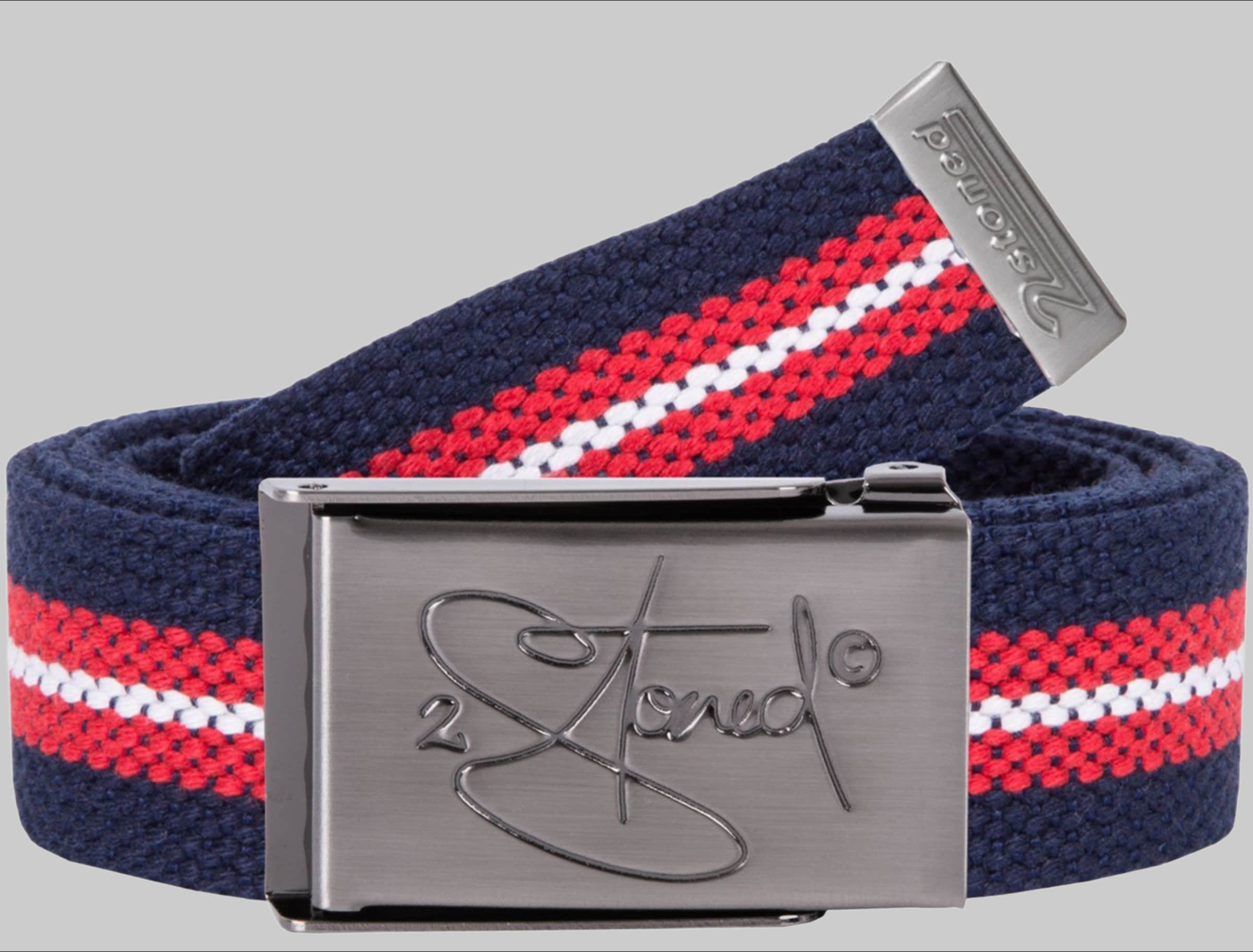2Stoned 2Stoned Fabric Belt - Uni, Matte Buckle, Bottle Opener, 3cm Width, Adjustable Length Navy-Rot-W Jungenmode