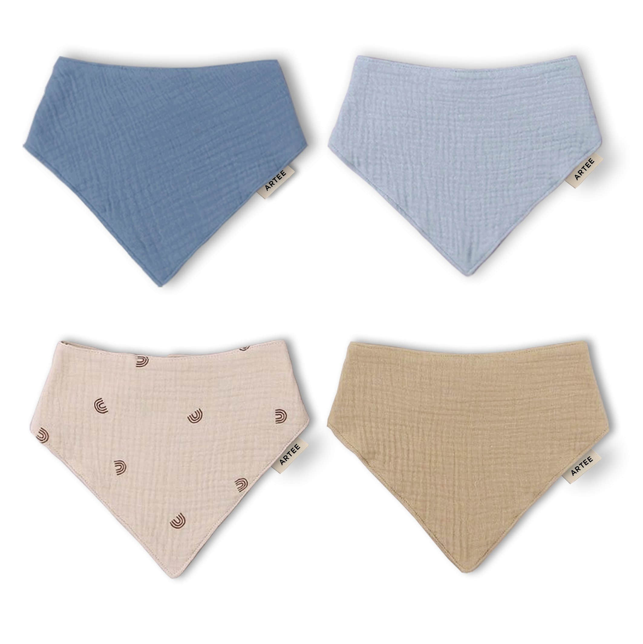 Artee Little Dutch Muslin Bib Set | Soft Organic Cotton Baby Bibs 0-18 Months Blau-Braun Babymode Artee