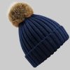 Beechfieldu00AE Beechfield Pom Pom Beanie: Warm Knit Hats for Kids & Adults dunkelblau Mädchenmode