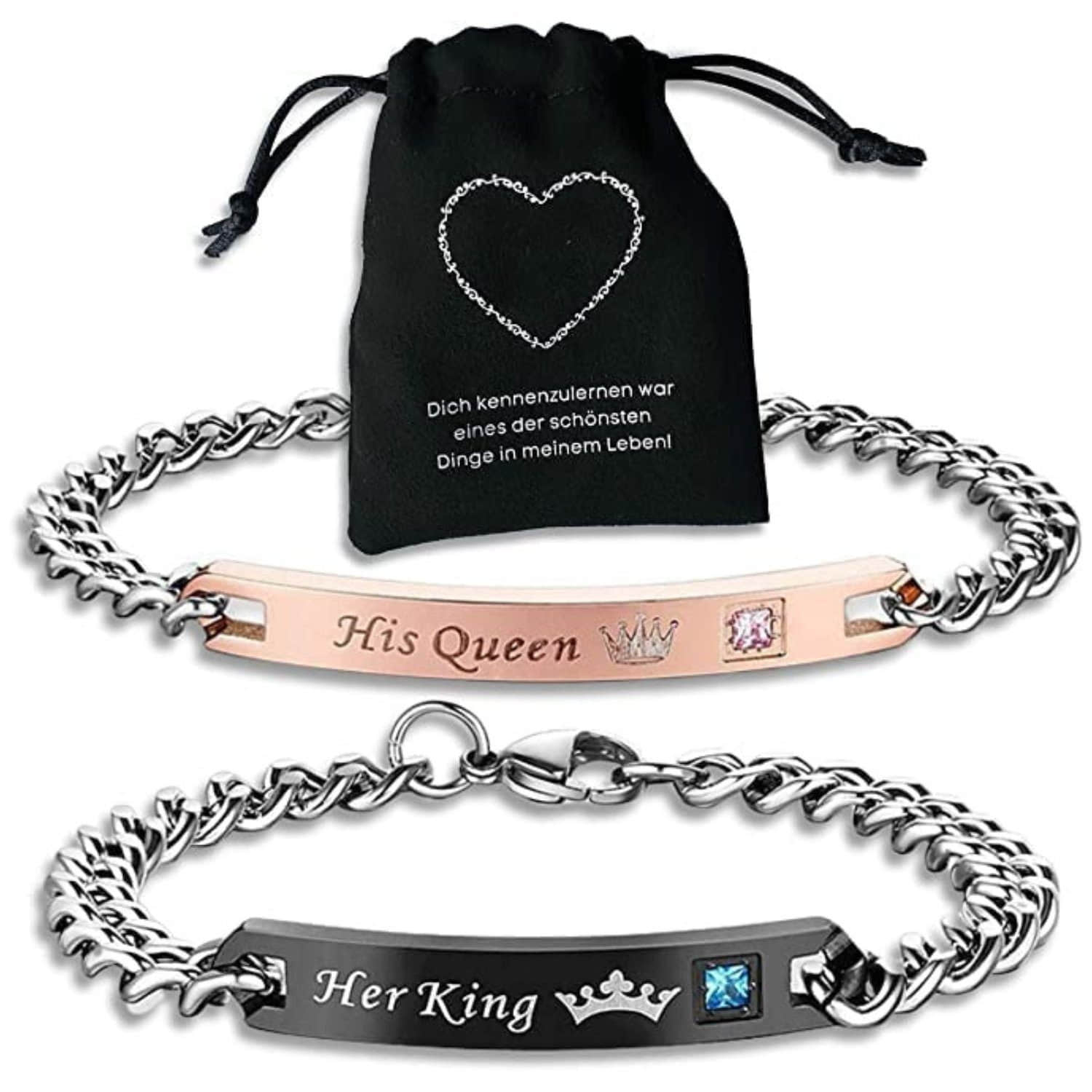 Binego myToys Binego Her King & His Queen Matching Couple Bracelets - Stainless Steel Gift Set