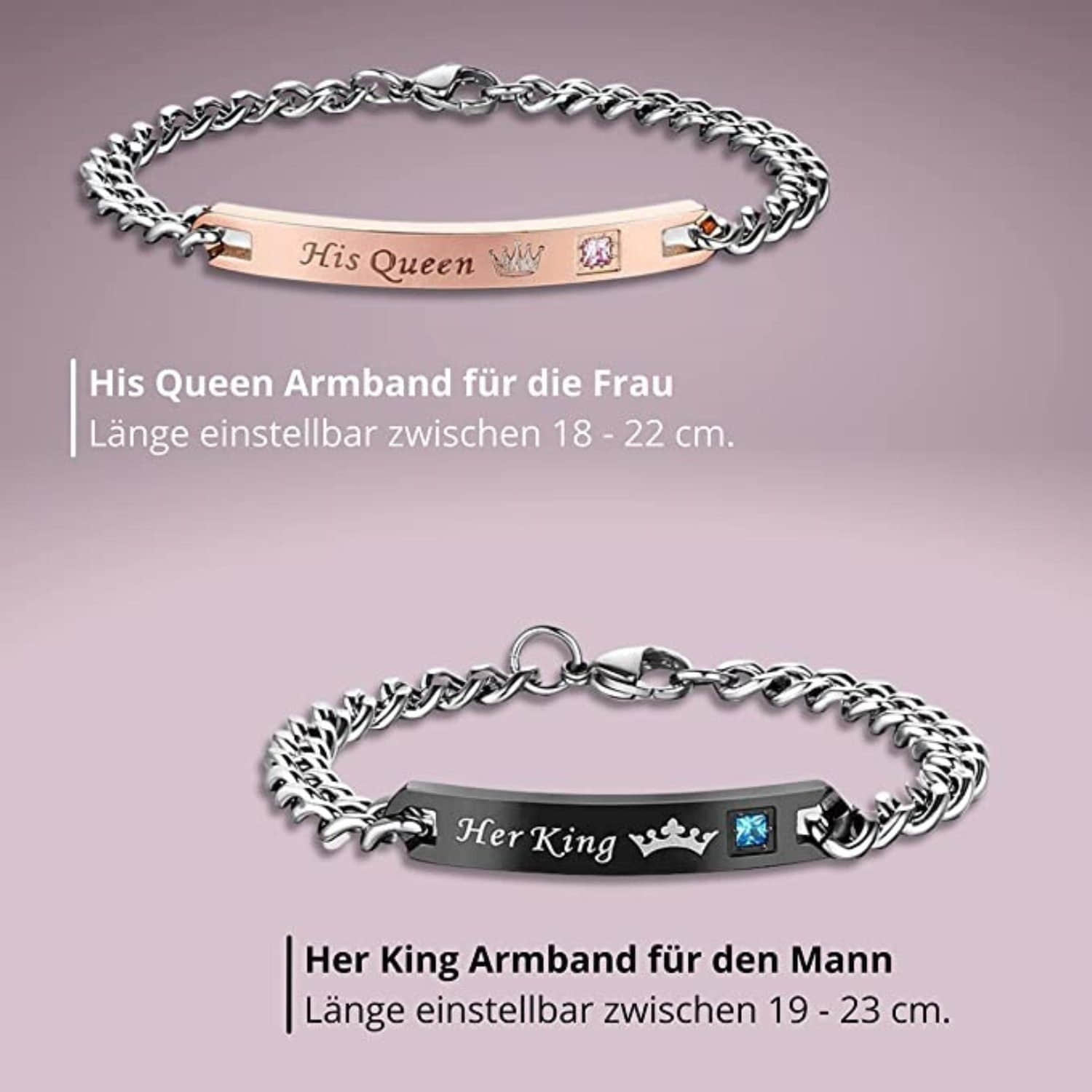 Binego myToys Binego Her King & His Queen Matching Couple Bracelets - Stainless Steel Gift Set