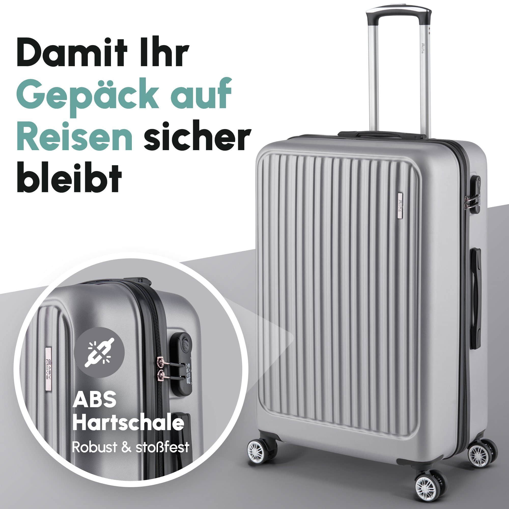 Easy Move ACE 026 Hartschalen-Trolley - Robuster Reisekoffer aus ABS Silver Gray Koffer & Reisegepäck Easy Move