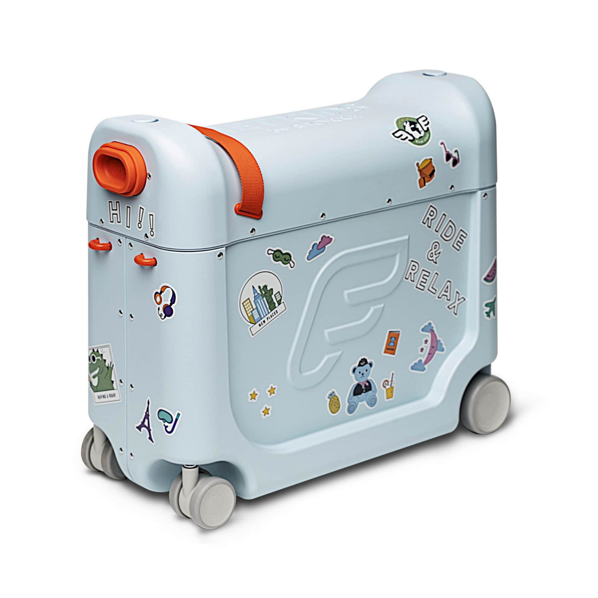 Stokke myToys JetKids by Stokke BedBox: Ride-On Suitcase & Travel Bed for Kids Blue Sky