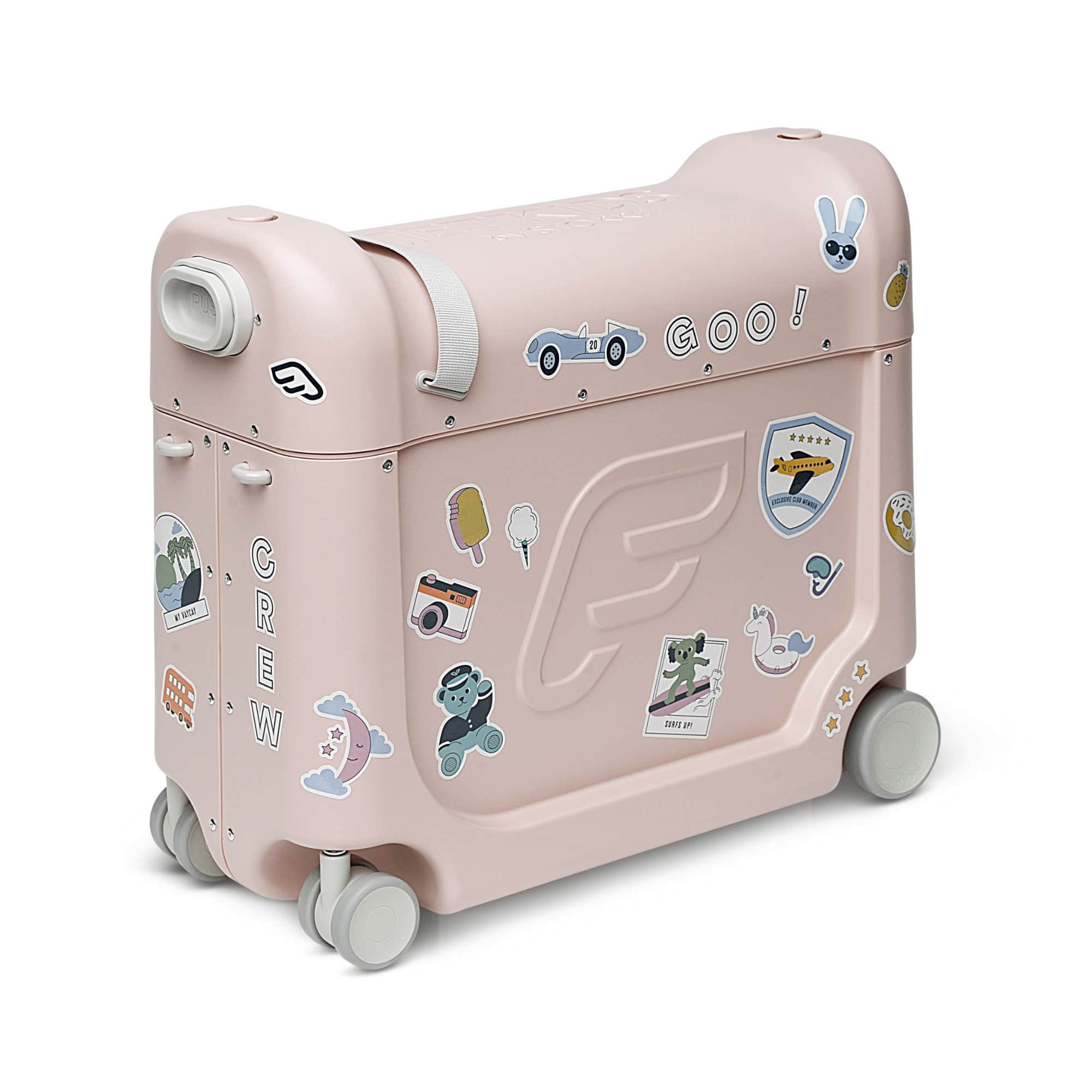 Stokke myToys JetKids by Stokke BedBox: Ride-On Suitcase & Travel Bed for Kids Pink Lemon