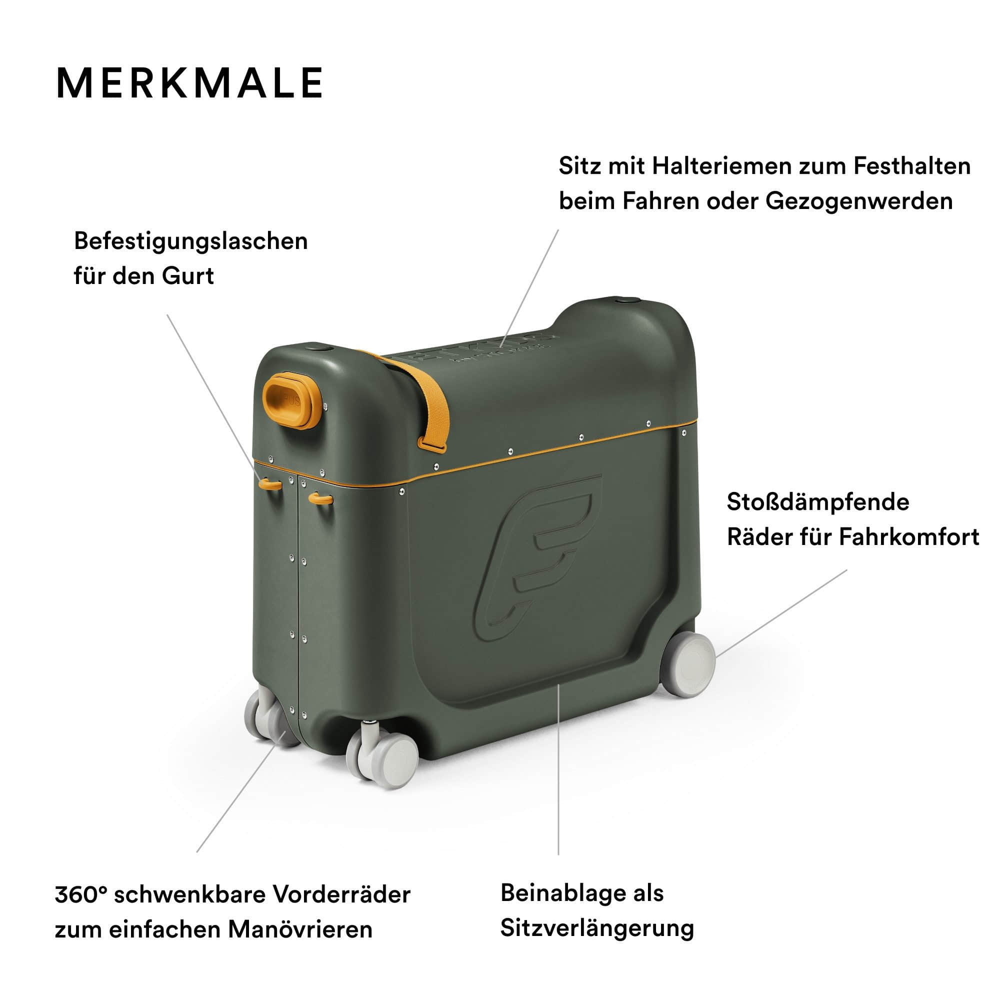 JetKids by Stokke BedBox: Ride-On Suitcase & Travel Bed for Kids Golden Olive Stokke myToys