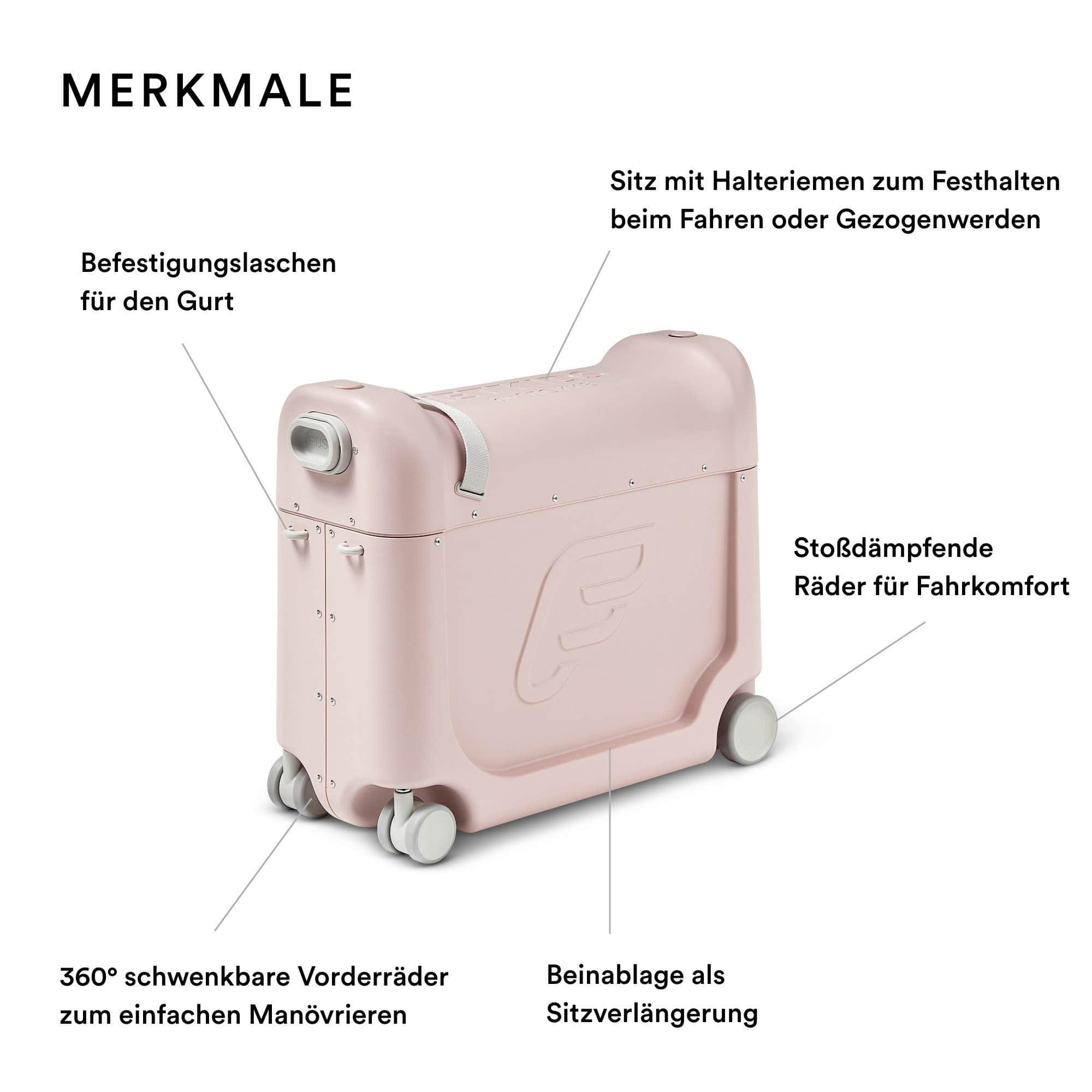 Stokke myToys JetKids by Stokke BedBox: Ride-On Suitcase & Travel Bed for Kids Pink Lemon
