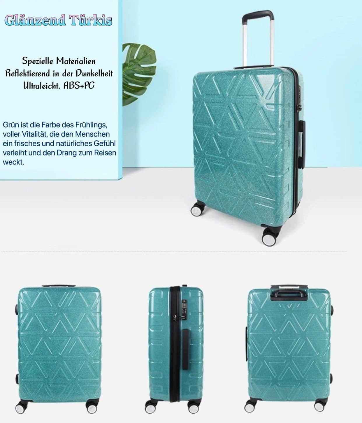 Koffer & Reisegepäck NEWCOM NEWCOM Glitter Hartschalen-Trolley - 20-inch Carry-on Suitcase with TSA Lock grün