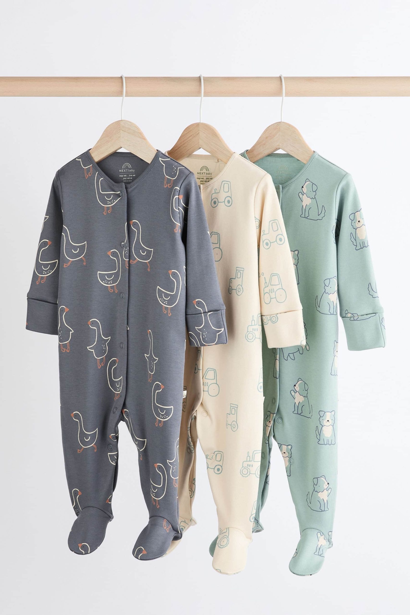 Next 3-Pack Cotton Baby Sleepsuits | Gentle Comfort for Little Ones Mineral Bl Babymode Next