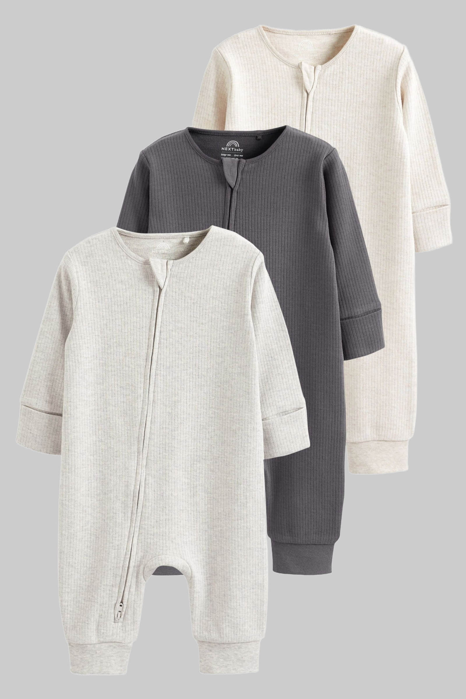 Next Baby Sleepsuits 3-Pack - Fleece & 2-Way Zip - Star Design Neutral Babymode Next