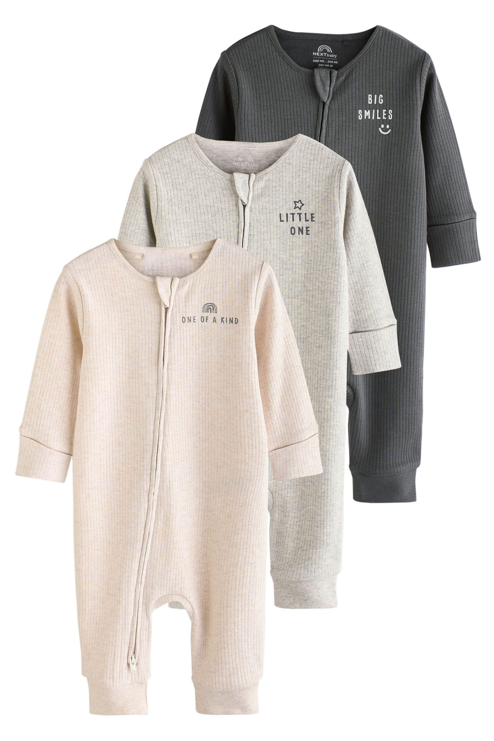 Next Baby Sleepsuits 3-Pack - Fleece & 2-Way Zip - Star Design Neutral Sl Next Babymode