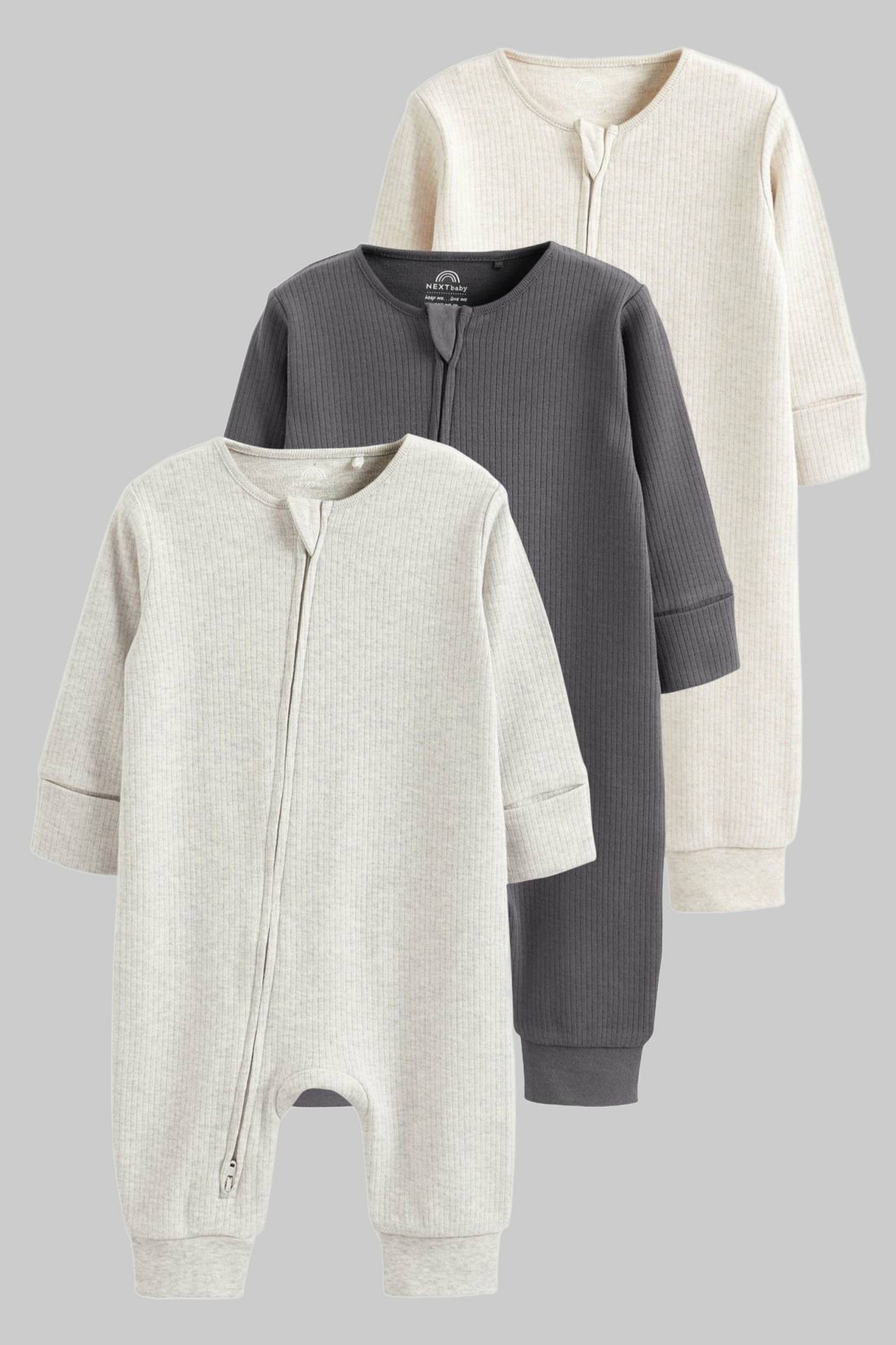 Next Next Baby Sleepsuits 3-Pack - Fleece & 2-Way Zip - Star Design Neutral Babymode