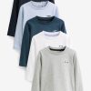 Next Babymode Next Men's 5-Pack Long Sleeve Shirts | Slim Fit Cotton Blend Blue/Navy