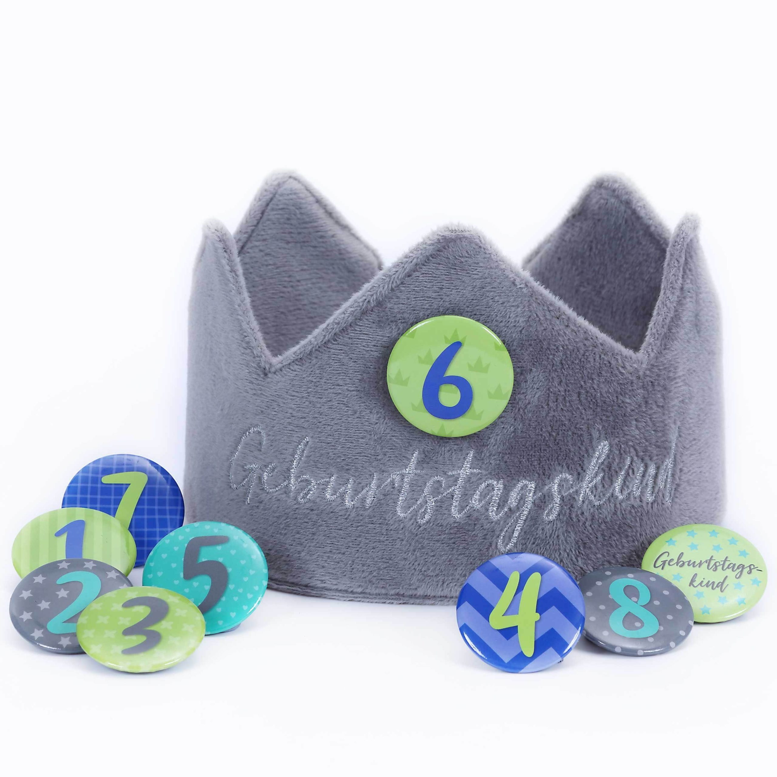 PAPIERDRACHEN Velvet Birthday Crown with Numbers - Kids Party Decor Grau Mädchenmode PAPIERDRACHEN