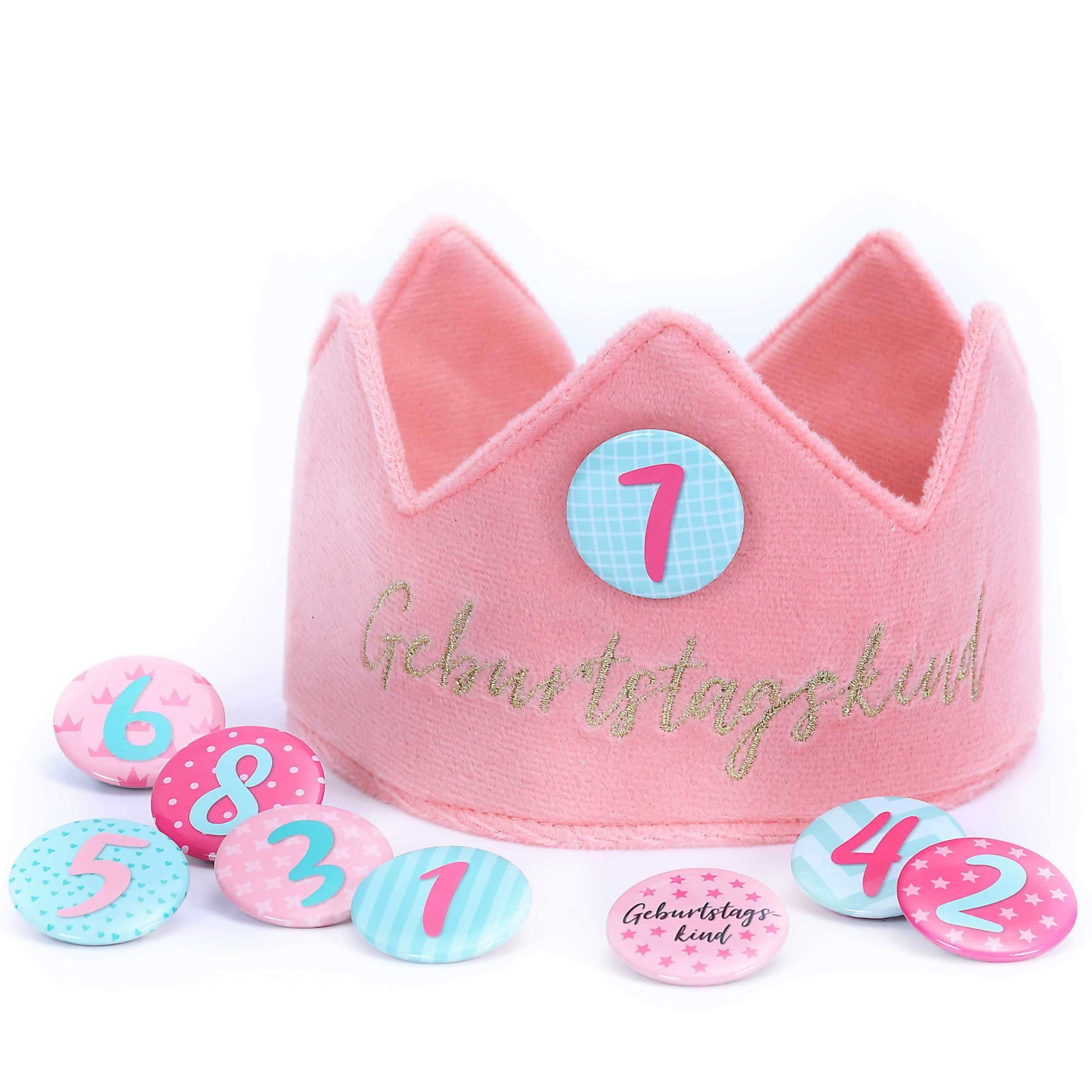 Mädchenmode PAPIERDRACHEN PAPIERDRACHEN Velvet Birthday Crown with Numbers - Kids Party Decor Rosa