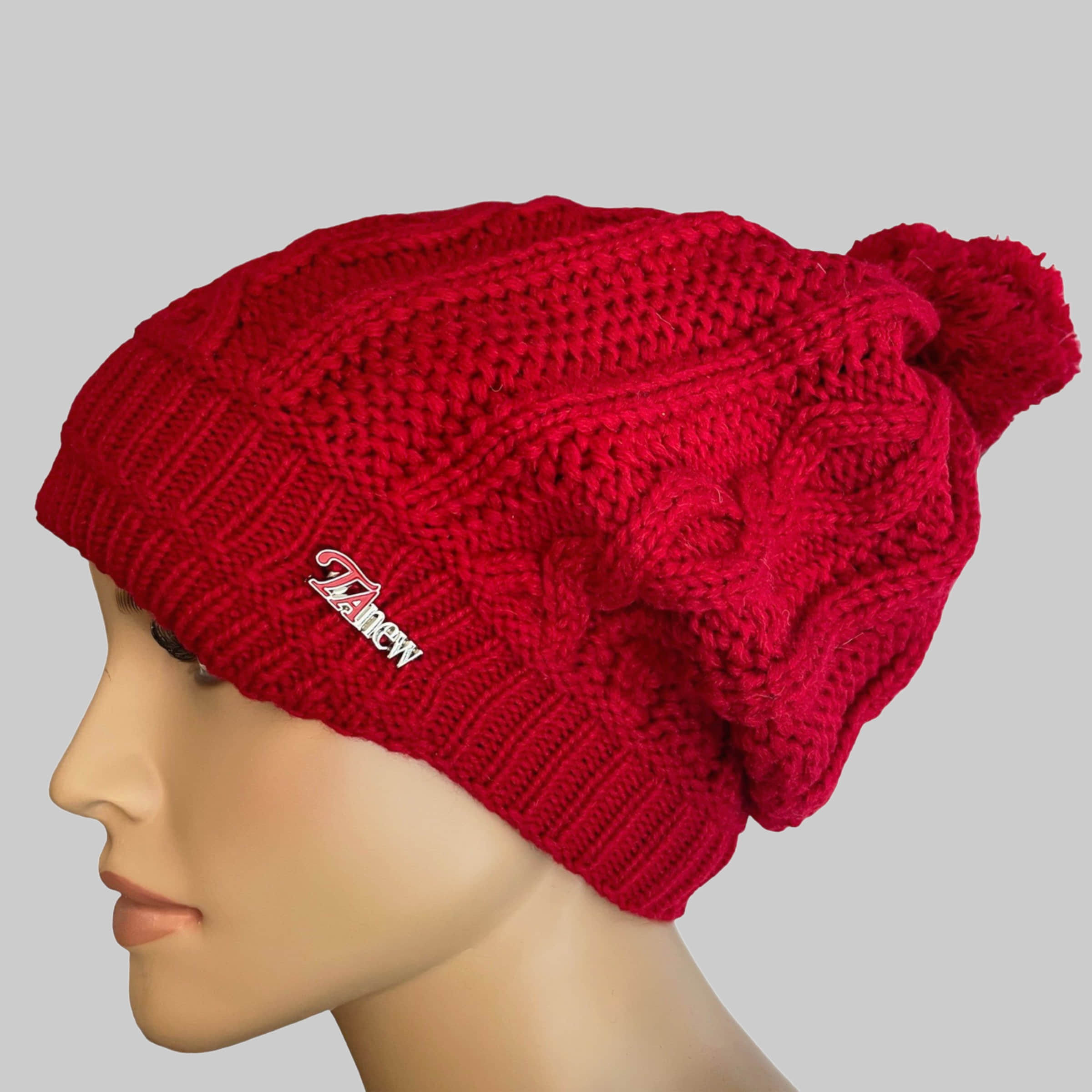 Taschen4life Damen Beanie mit Bommel – Lange Strickmütze, Twistmuster, Warm & Stylisch rot Taschen4life Mädchenmode