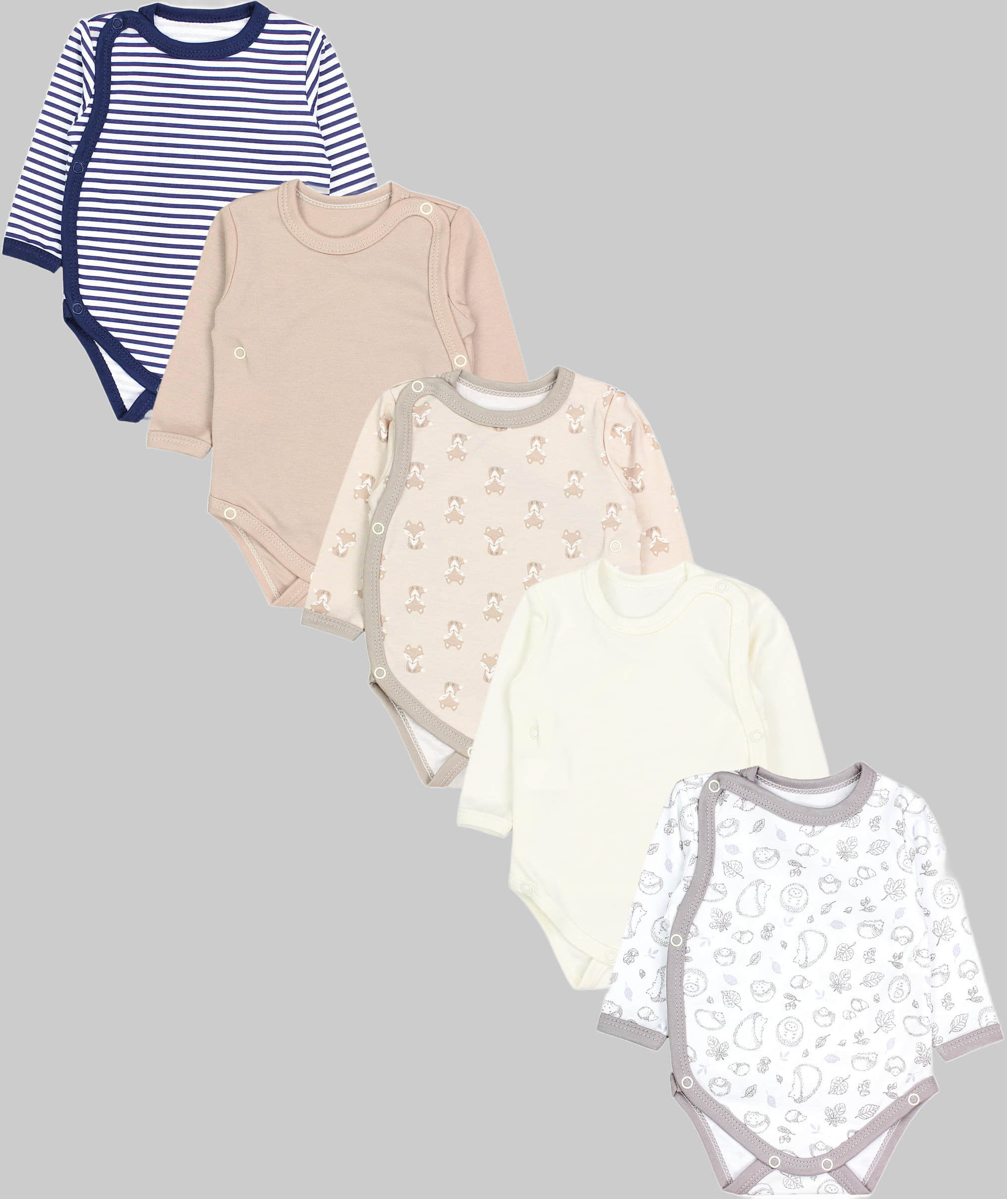 TupTam Babymode TupTam 5-Pack Baby Uni Long Sleeve Bodysuit with Prints/Solids Igel Füchs