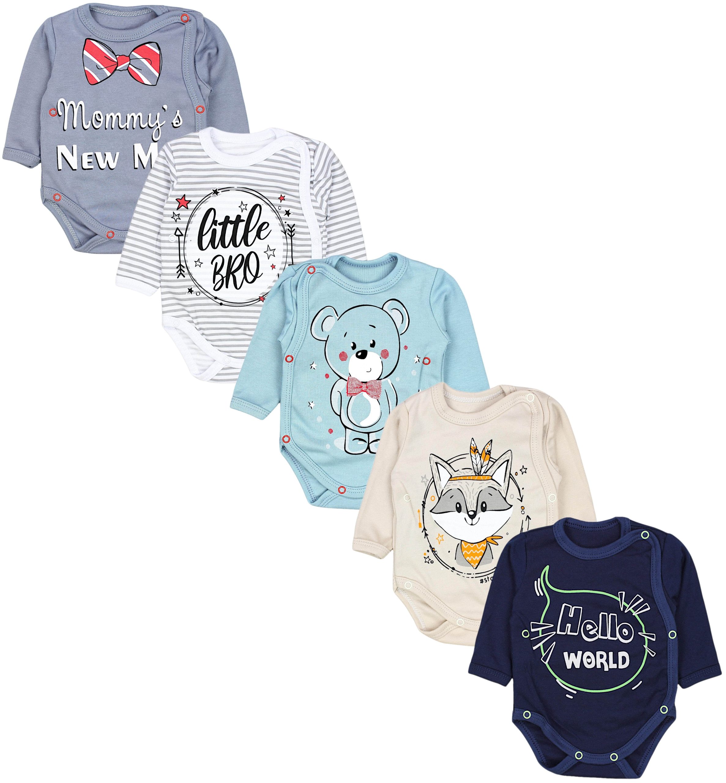 TupTam 5-Pack Baby Uni Long Sleeve Bodysuit with Prints/Solids Little Bro TupTam Babymode