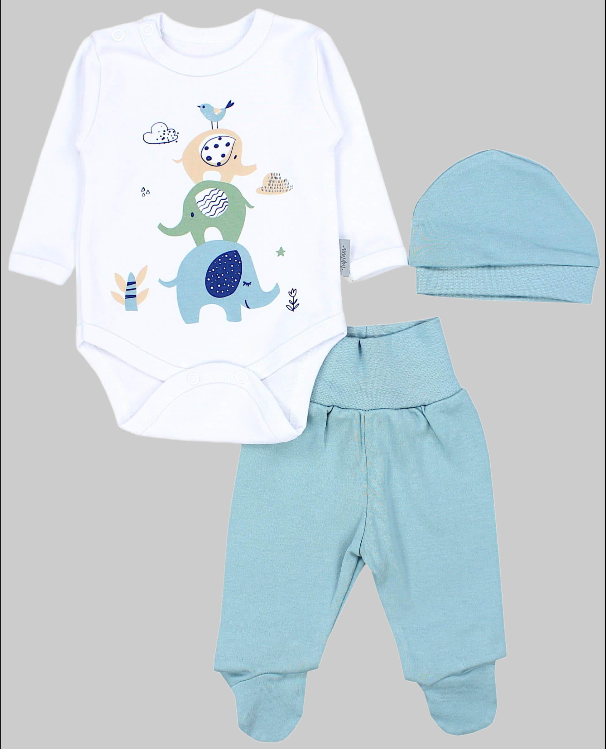 Babymode TupTam TupTam Baby Essentials Package - Uni Long Sleeve Bodysuit, Pants & Hat Set Drei Elefa