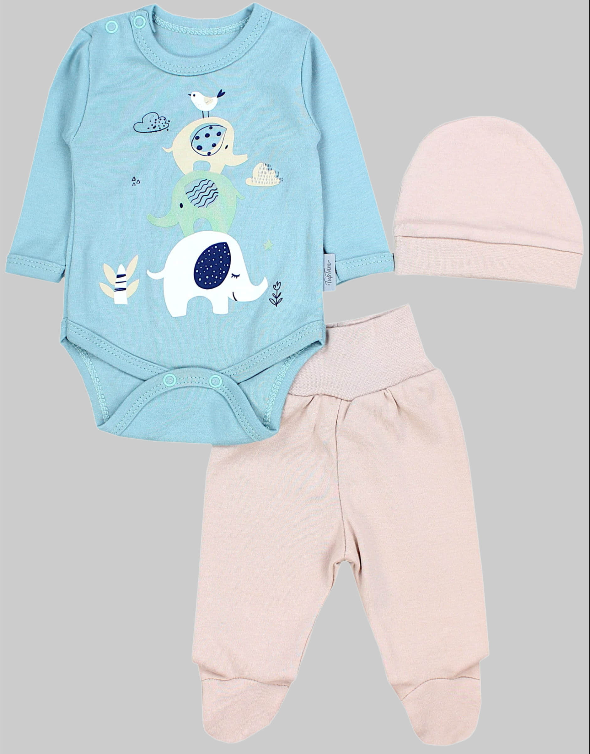TupTam Baby Essentials Package - Uni Long Sleeve Bodysuit, Pants & Hat Set Drei Elefa TupTam Babymode