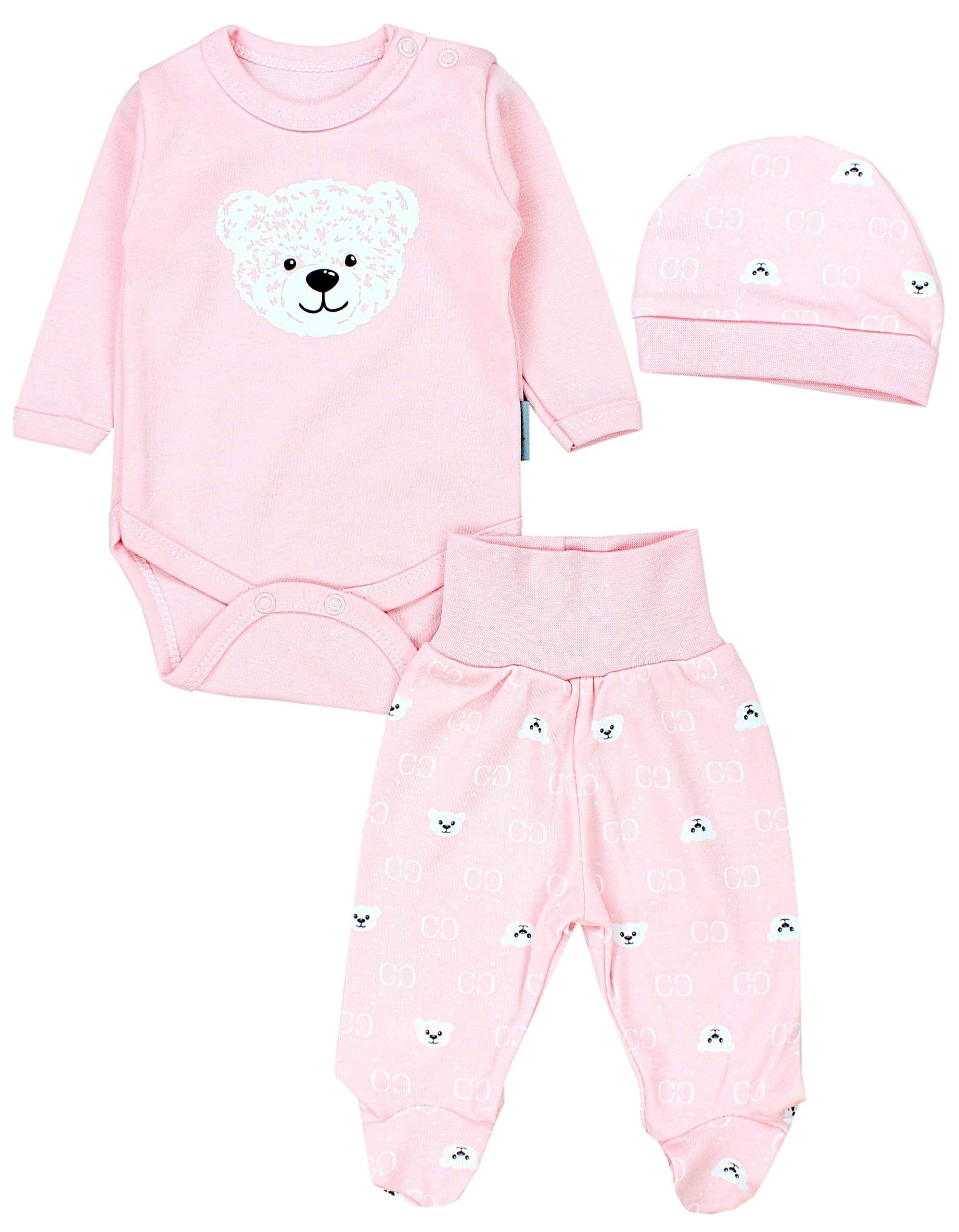 TupTam TupTam Baby Essentials Package - Uni Long Sleeve Bodysuit, Pants & Hat Set Bärchen Ro Babymode