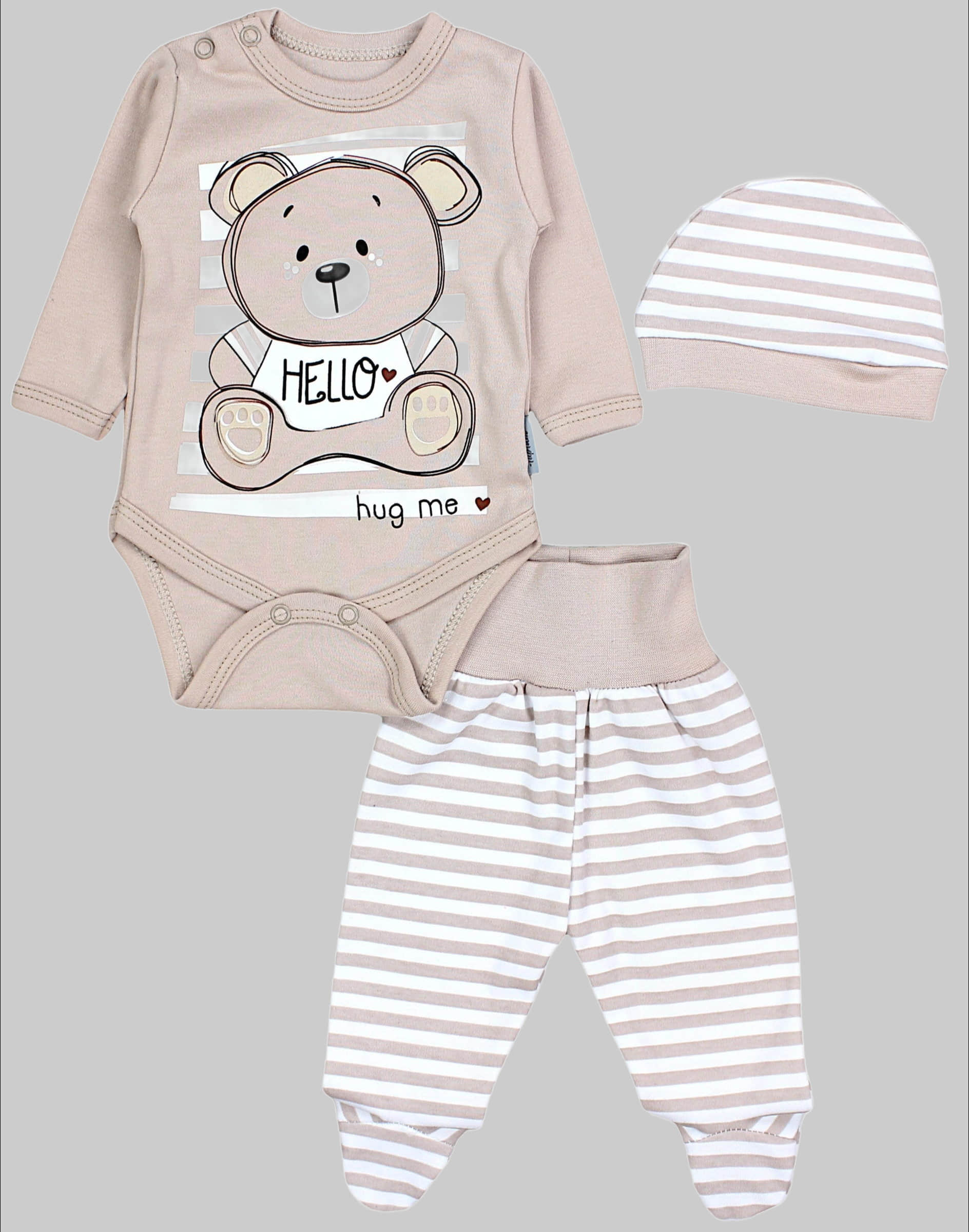 TupTam Babymode TupTam Baby Essentials Package - Uni Long Sleeve Bodysuit, Pants & Hat Set Teddybär B