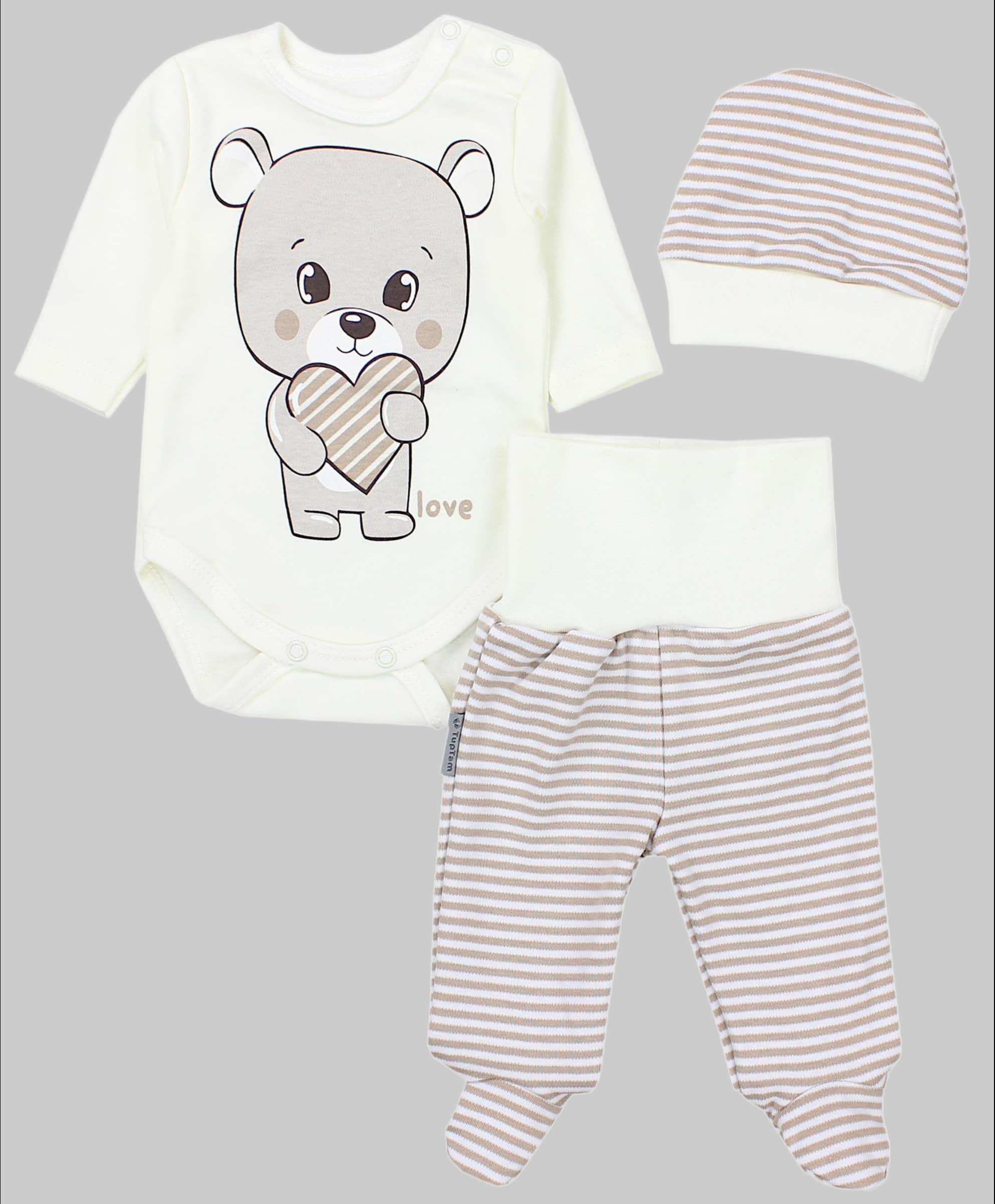 TupTam Baby Essentials Package - Uni Long Sleeve Bodysuit, Pants & Hat Set Love Teddy TupTam Babymode