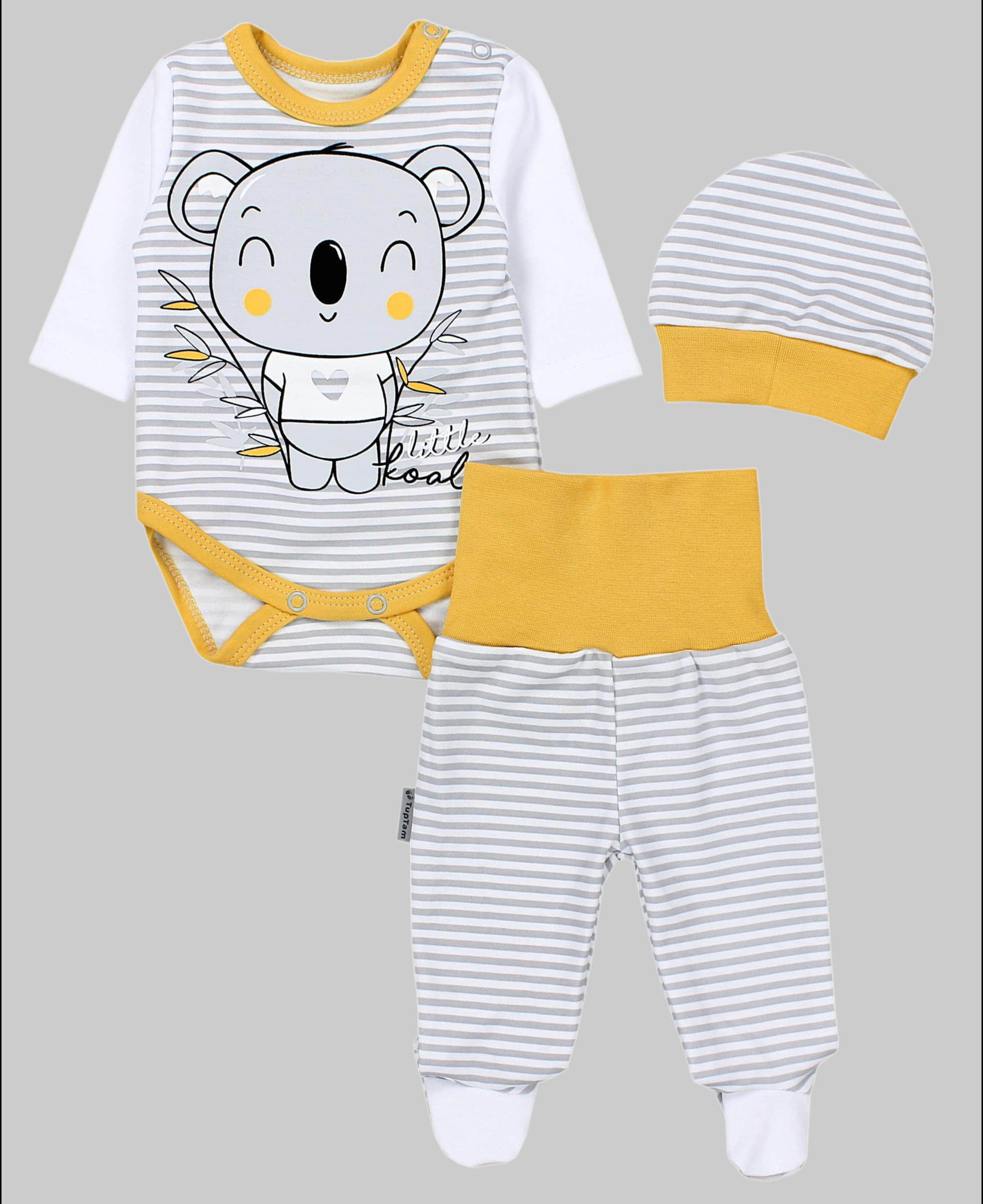 TupTam TupTam Baby Essentials Package - Uni Long Sleeve Bodysuit, Pants & Hat Set Koala Stre Babymode