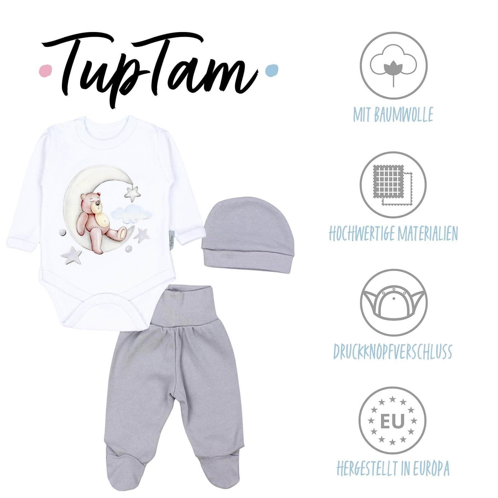 TupTam TupTam Baby Essentials Package - Uni Long Sleeve Bodysuit, Pants & Hat Set Bärchen au Babymode