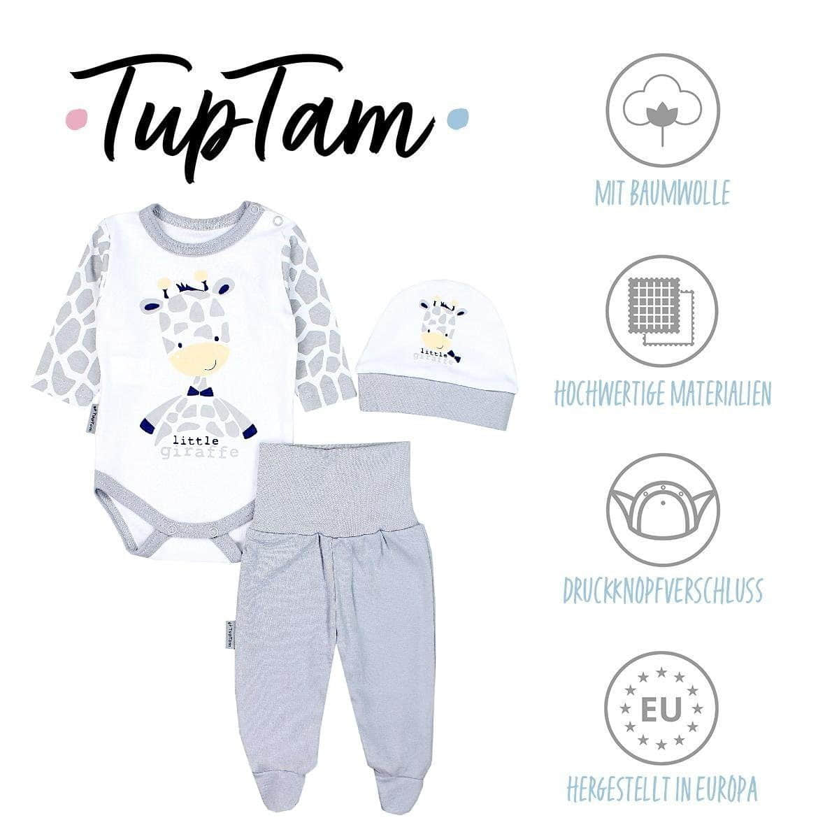 TupTam Baby Essentials Package - Uni Long Sleeve Bodysuit, Pants & Hat Set Giraffe Babymode TupTam