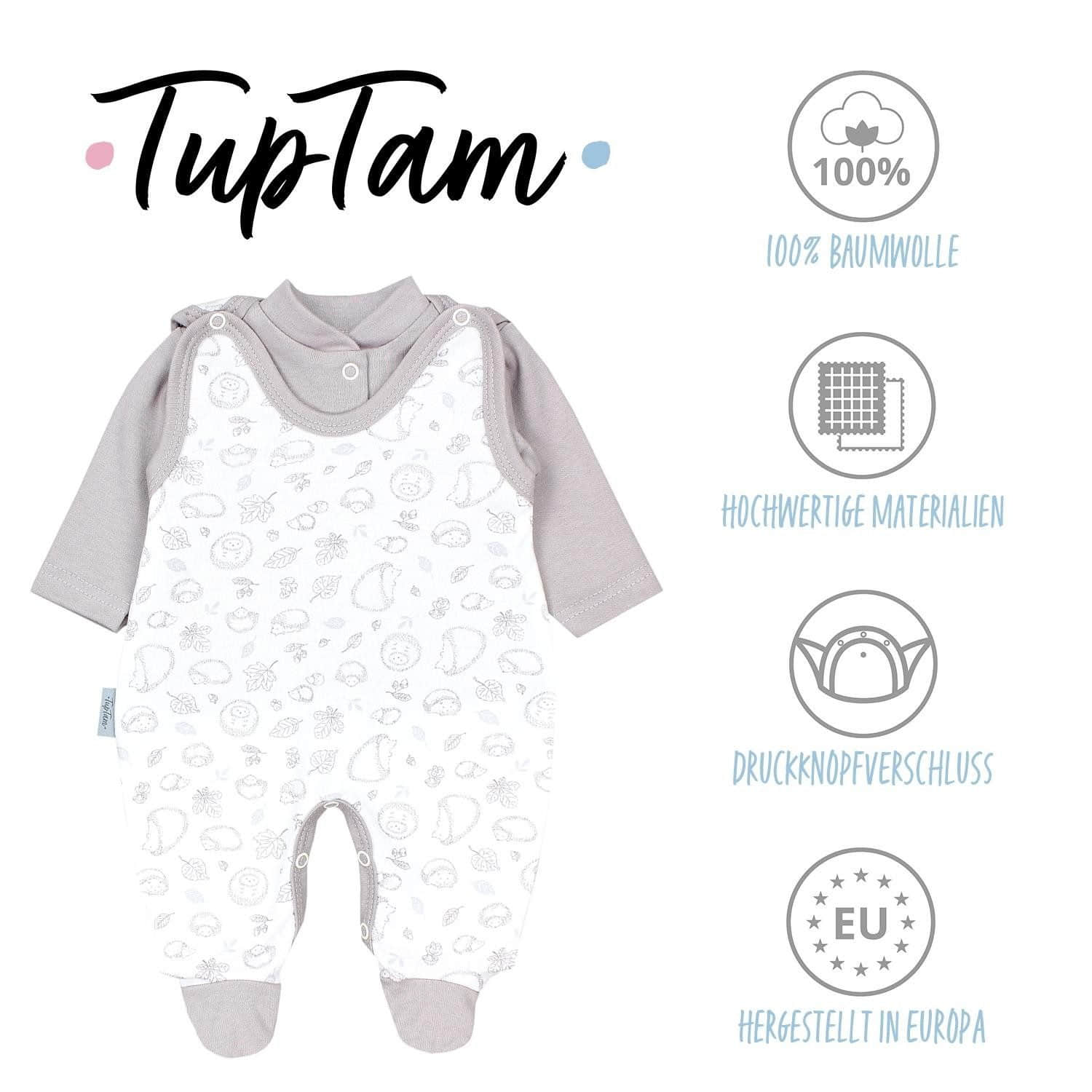 TupTam Baby Romper Set - Organic Cotton Animal Print & 'I Love Mum' - Girl & Boy Igel Beige TupTam Babymode