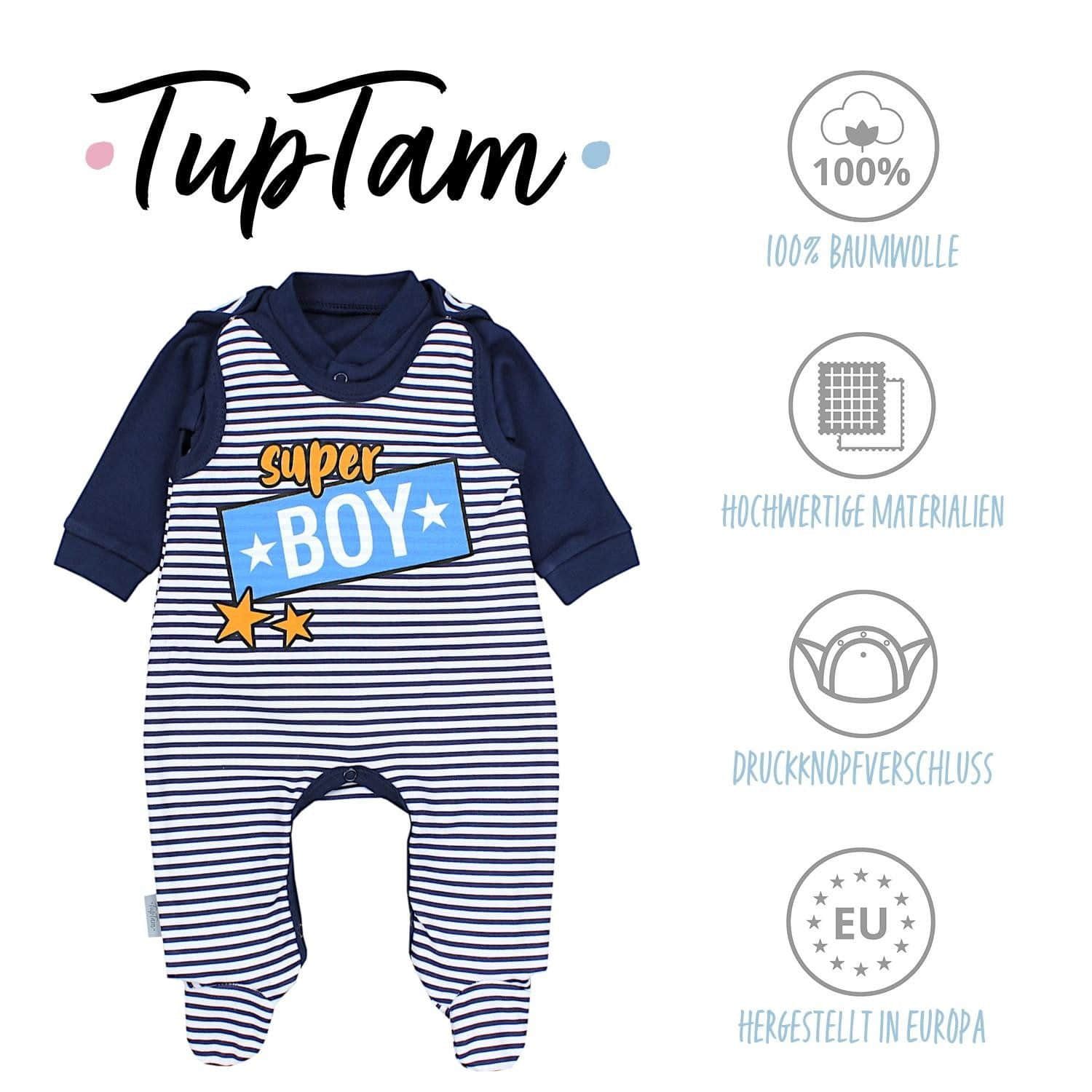 TupTam Baby Romper Set - Organic Cotton Animal Print & 'I Love Mum' - Girl & Boy Super Boy TupTam Babymode