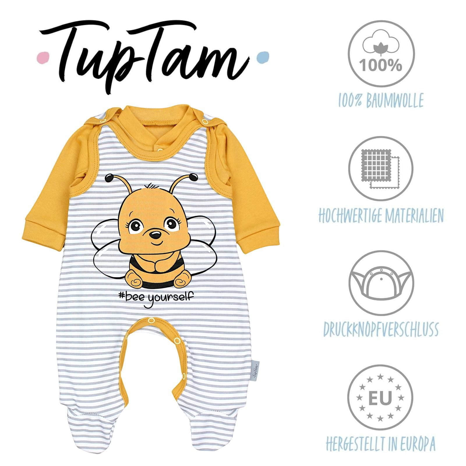 TupTam Baby Romper Set - Organic Cotton Animal Print & 'I Love Mum' - Girl & Boy Biene Gelb TupTam Babymode