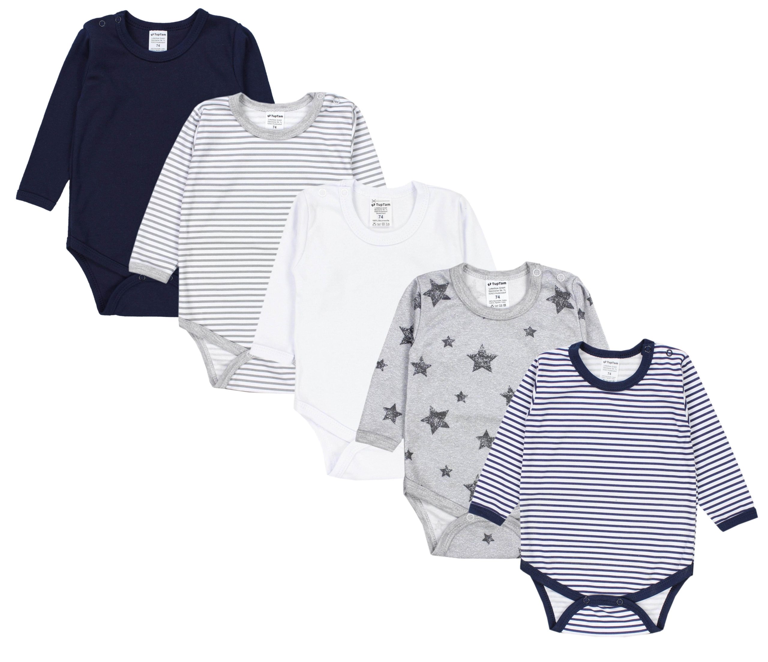 TupTam Langarmbody – TupTam Jungen Baby Body Langarm Unifarben 5er Pack Farbenmix 4 Babymode TupTam