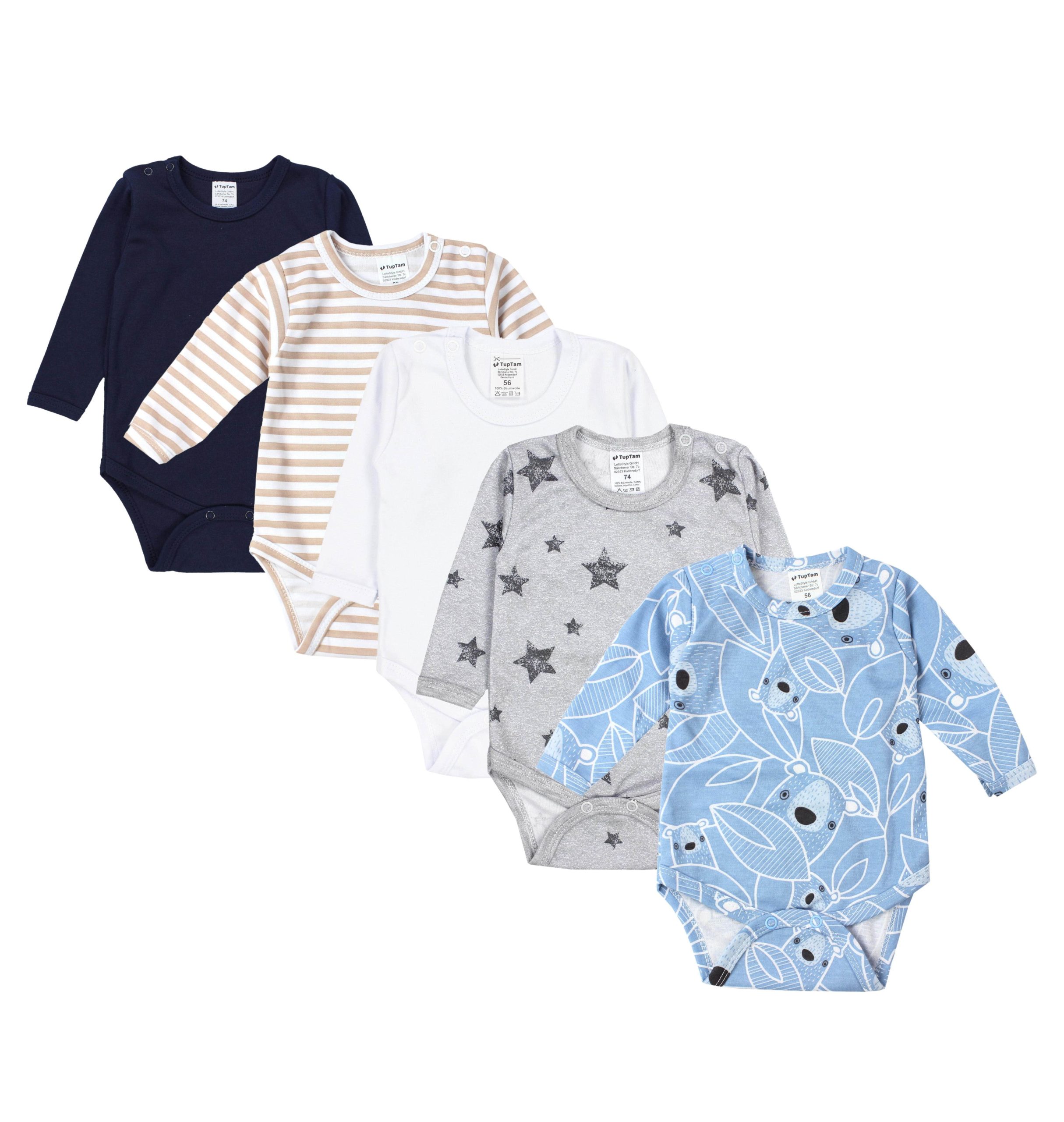 TupTam Langarmbody – TupTam Jungen Baby Body Langarm Unifarben 5er Pack Farbenmix 6 Babymode TupTam