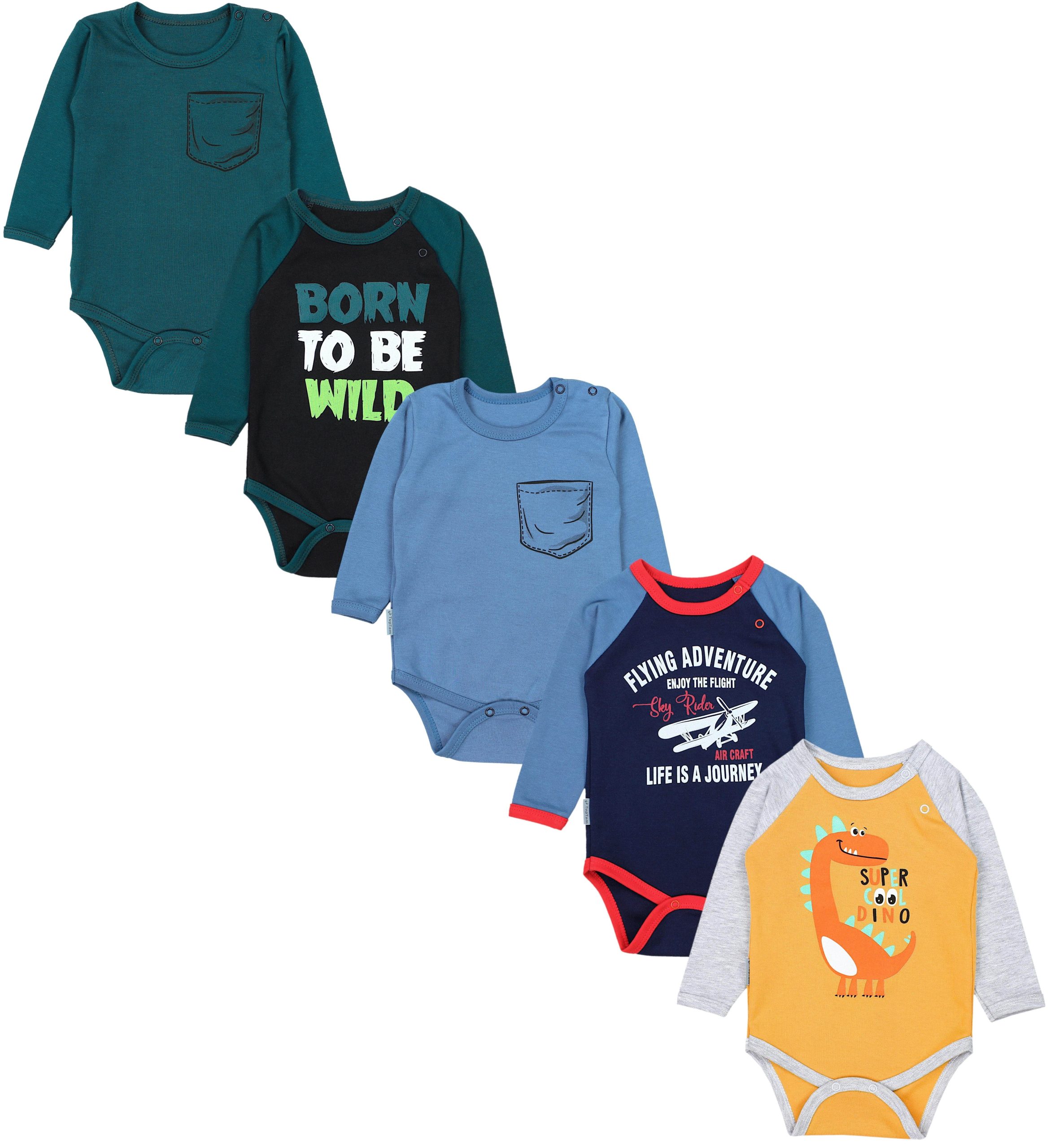 TupTam Langarmbody – TupTam Jungen Baby Body Langarm Unifarben 5er Pack Flugzeug D Babymode TupTam