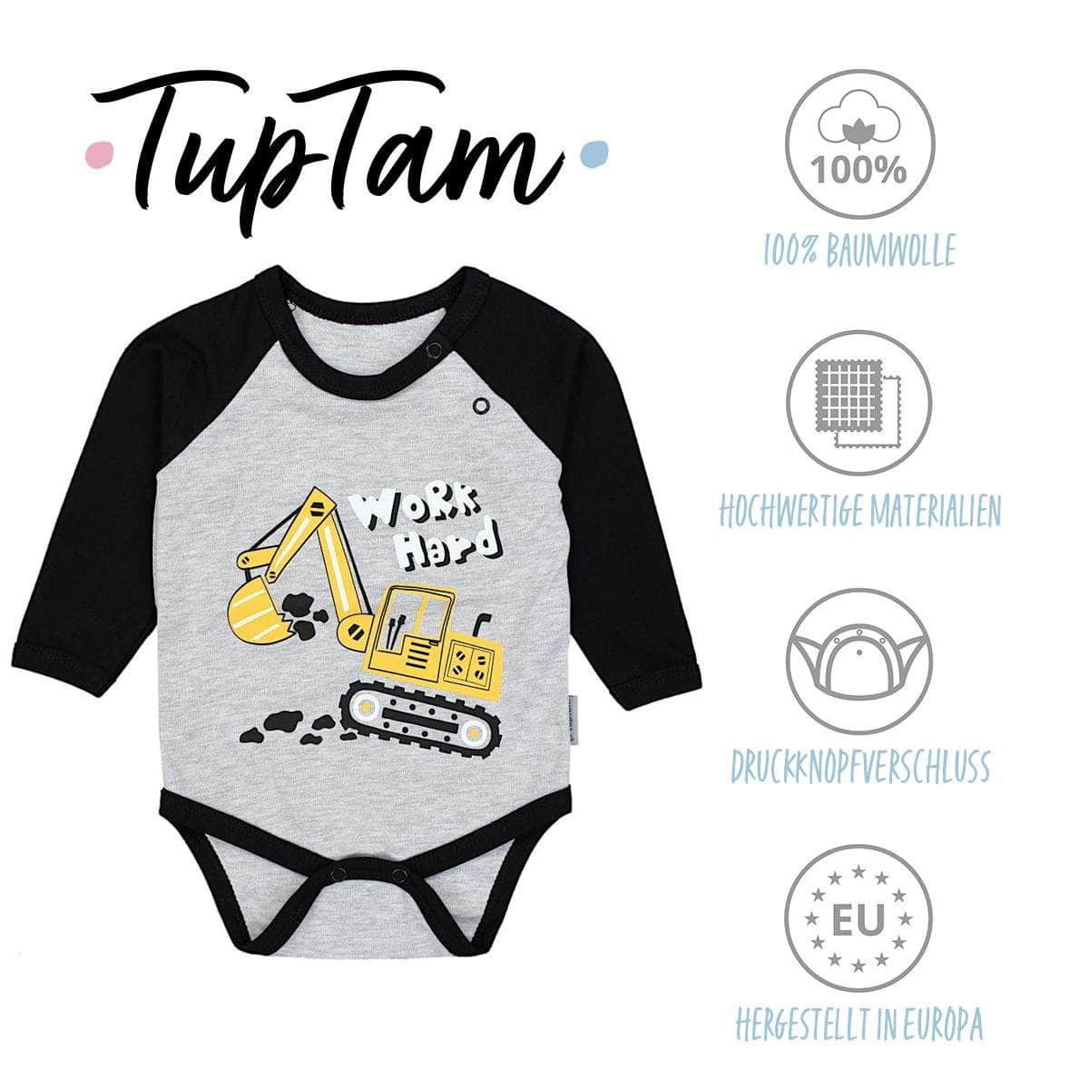 TupTam Langarmbody – TupTam Jungen Baby Body Langarm Unifarben 5er Pack Bagger Mon TupTam Babymode