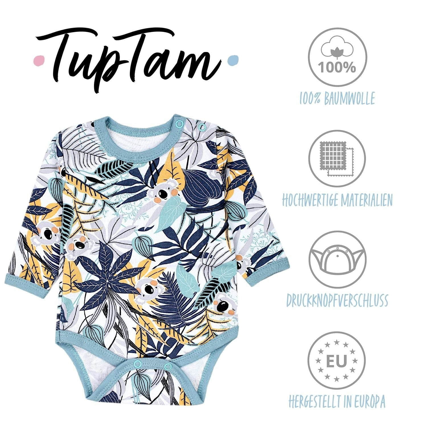 TupTam TupTam Langarmbody – TupTam Jungen Baby Body Langarm Unifarben 5er Pack Koala Safa Babymode