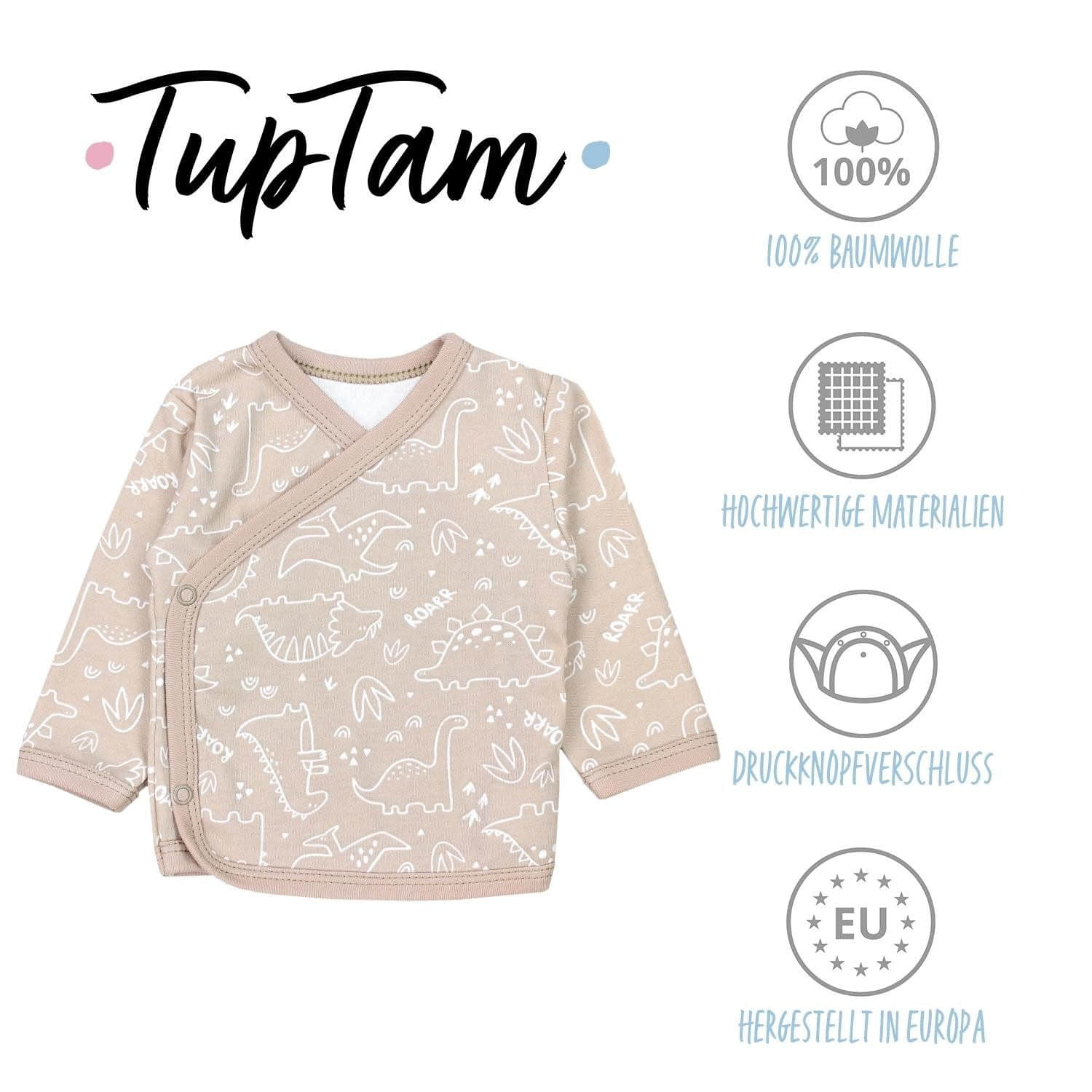 Babymode TupTam TupTam Wickelshirt TupTam Baby Jungen Langarm Wickelshirt Baumwolle 5er Set Dino/ Beig