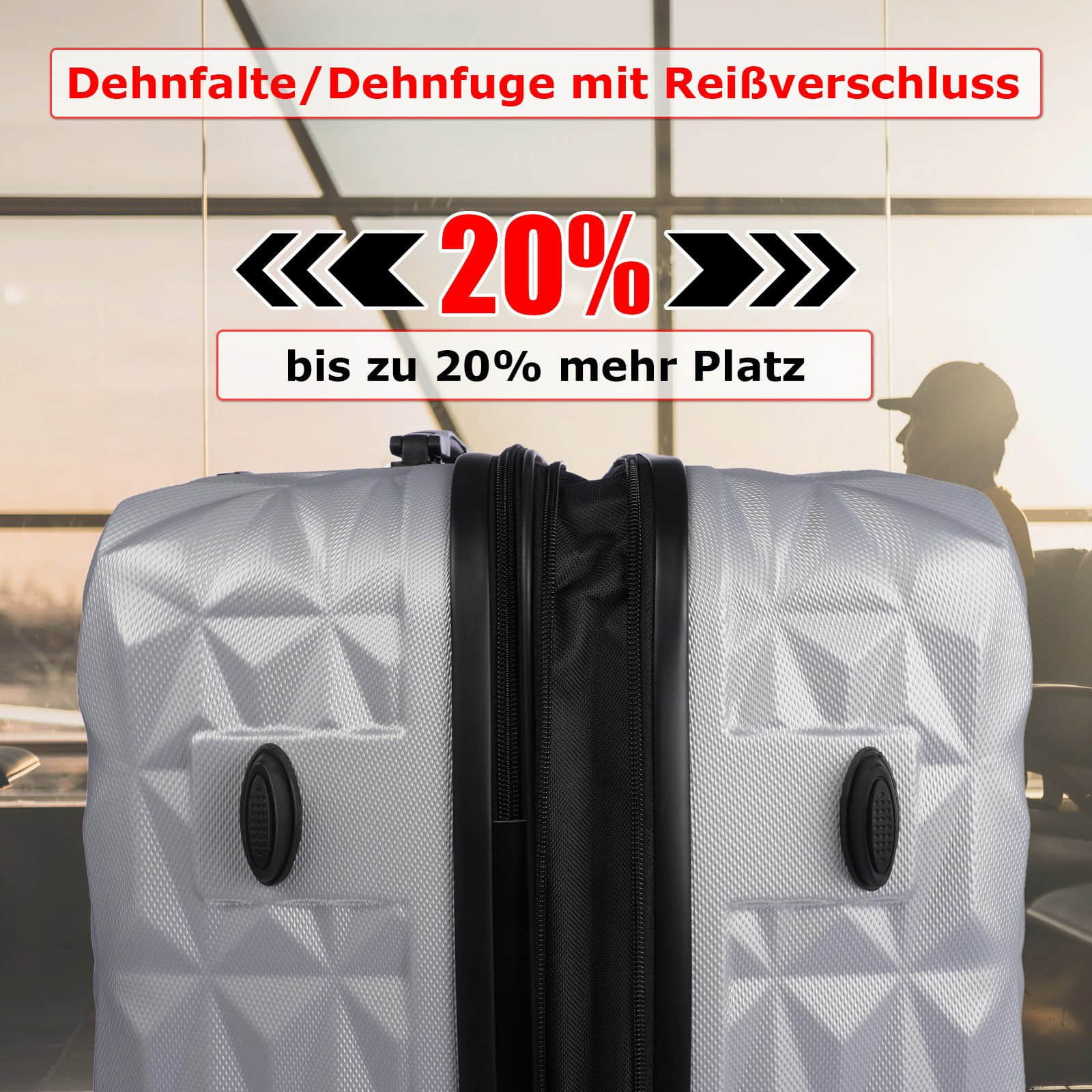 Weissmantel Kofferset 5er Koffern Set Hartschalenkoffer - Handgepäck, Mittelgroße & XL Reisekoffer silber Weissmantel Koffer & Reisegepäck