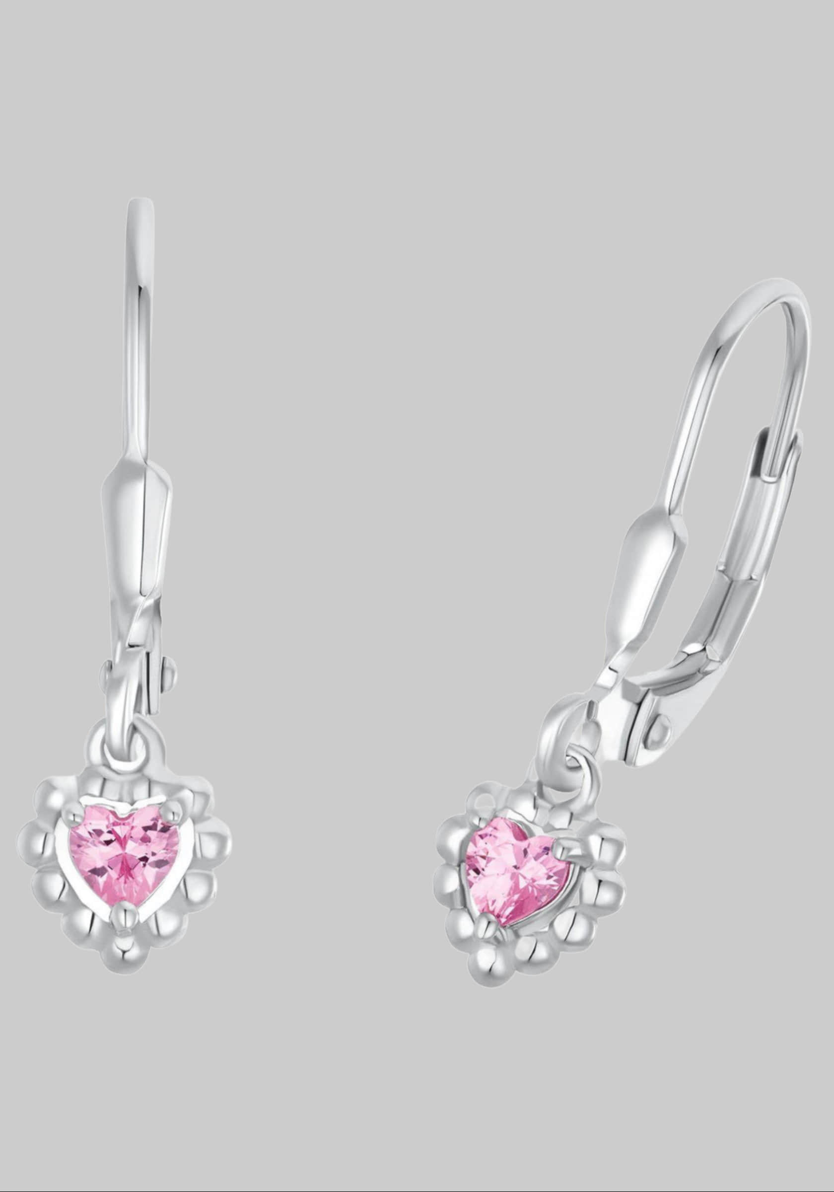 Amor myToys Amore Sterling Silver Heart Stud Earrings with Pink Cubic Zirconia