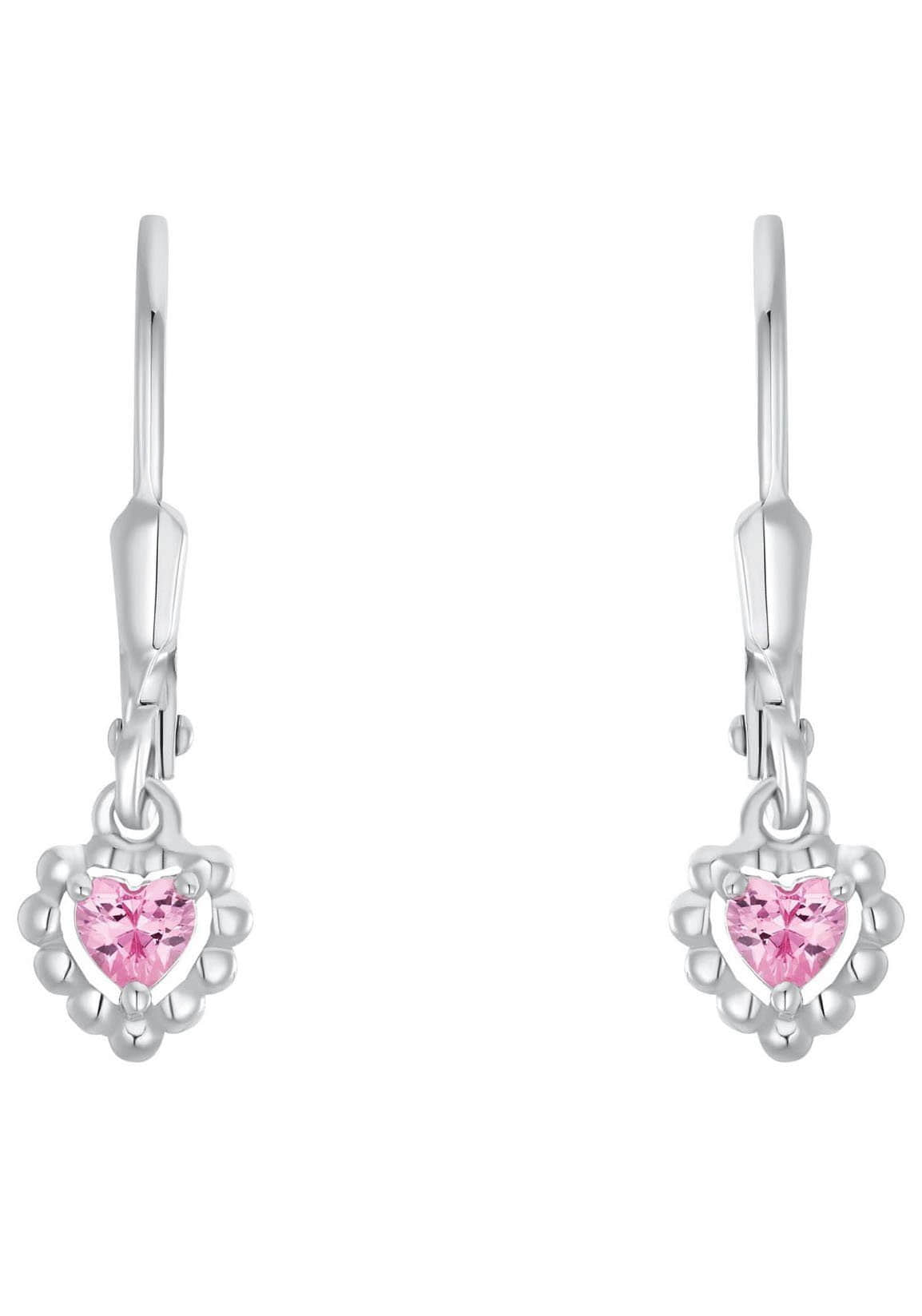 Amor myToys Amore Sterling Silver Heart Stud Earrings with Pink Cubic Zirconia