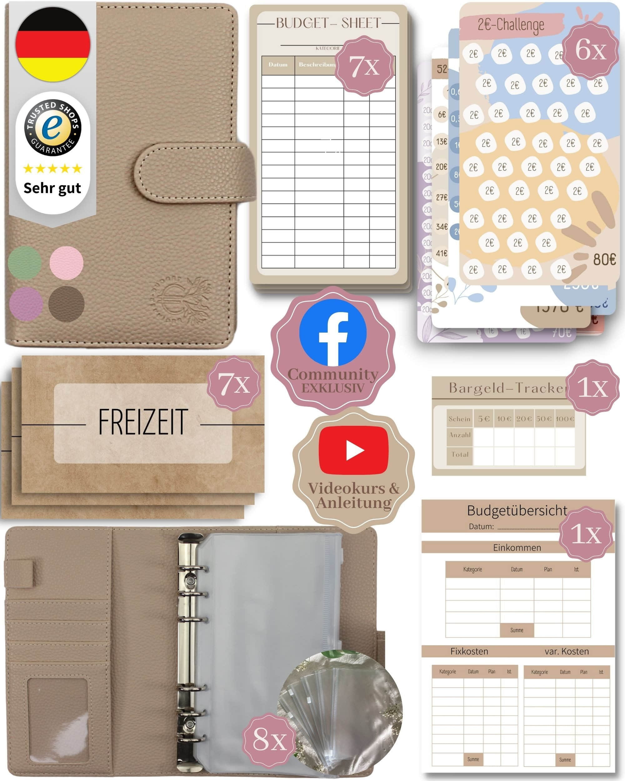 BeginnerBudget Accessoires & Taschen BeginnerBudget Ringbuchmappe: Envelope System Budget Planner Starter Kit Beige