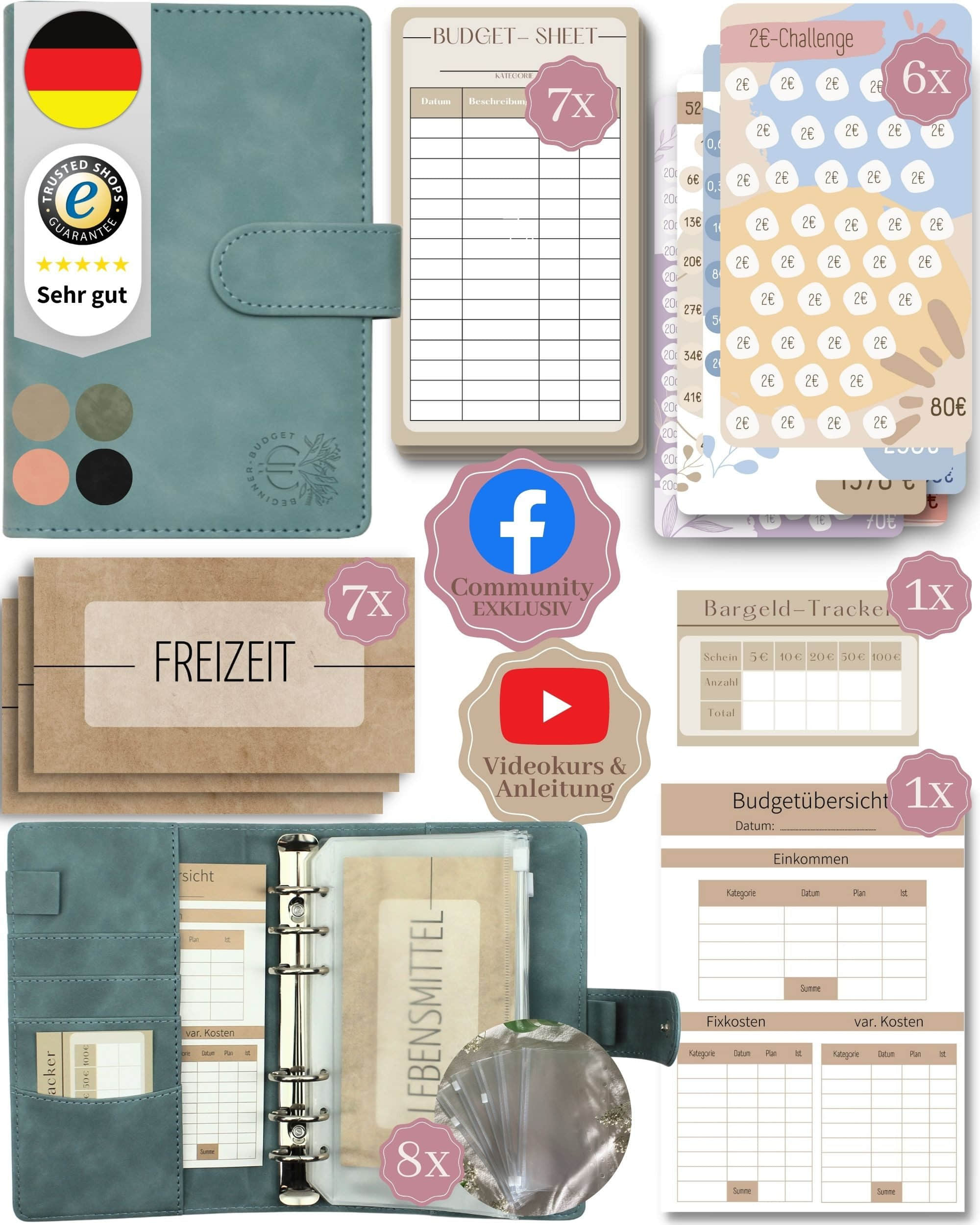 BeginnerBudget Accessoires & Taschen BeginnerBudget Ringbuchmappe: Envelope System Budget Planner Starter Kit Blau